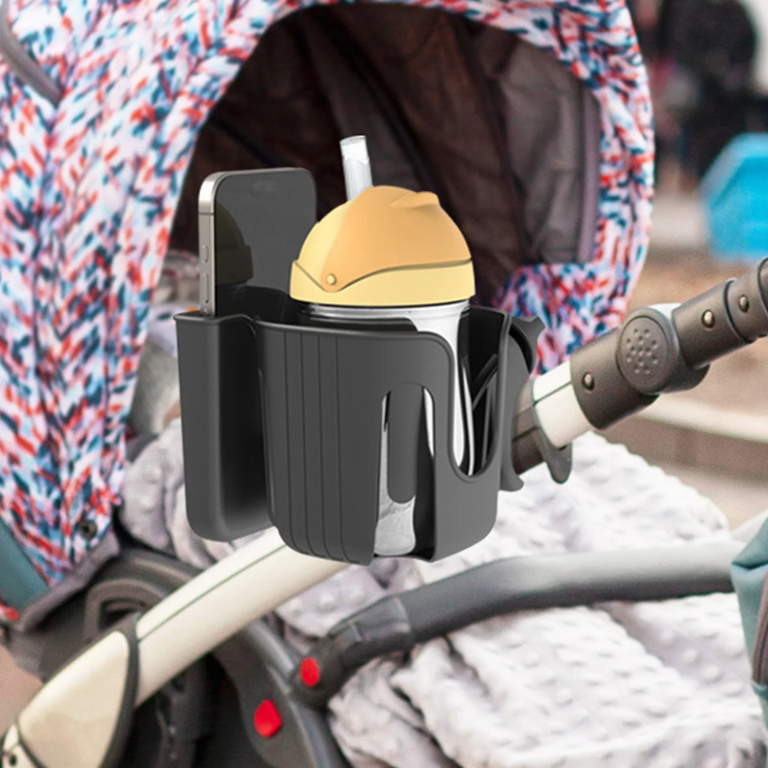 Supporto per portabicchieri per passeggino, supporto per telefono e bicchieri, robusto, regolabile, rimovibile, organizer per scooter, telefono, sedia a rotelle, deambulatore, mobilità, scooter e bici