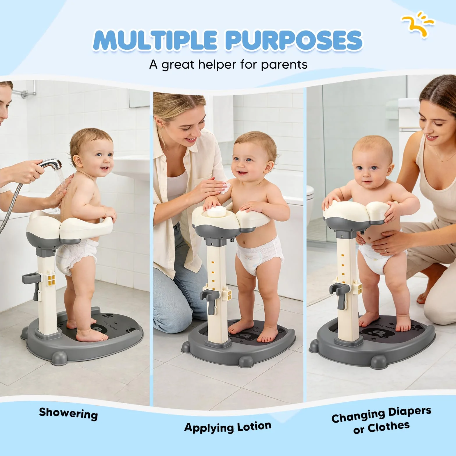 Supporto per doccia per bambini, regolabile in altezza 40-57 cm, sedia da bagno con base antiscivolo e sgabello rimovibile, senza BPA, supporto doccia per bambini da 6 a 36 mesi, per fare il
