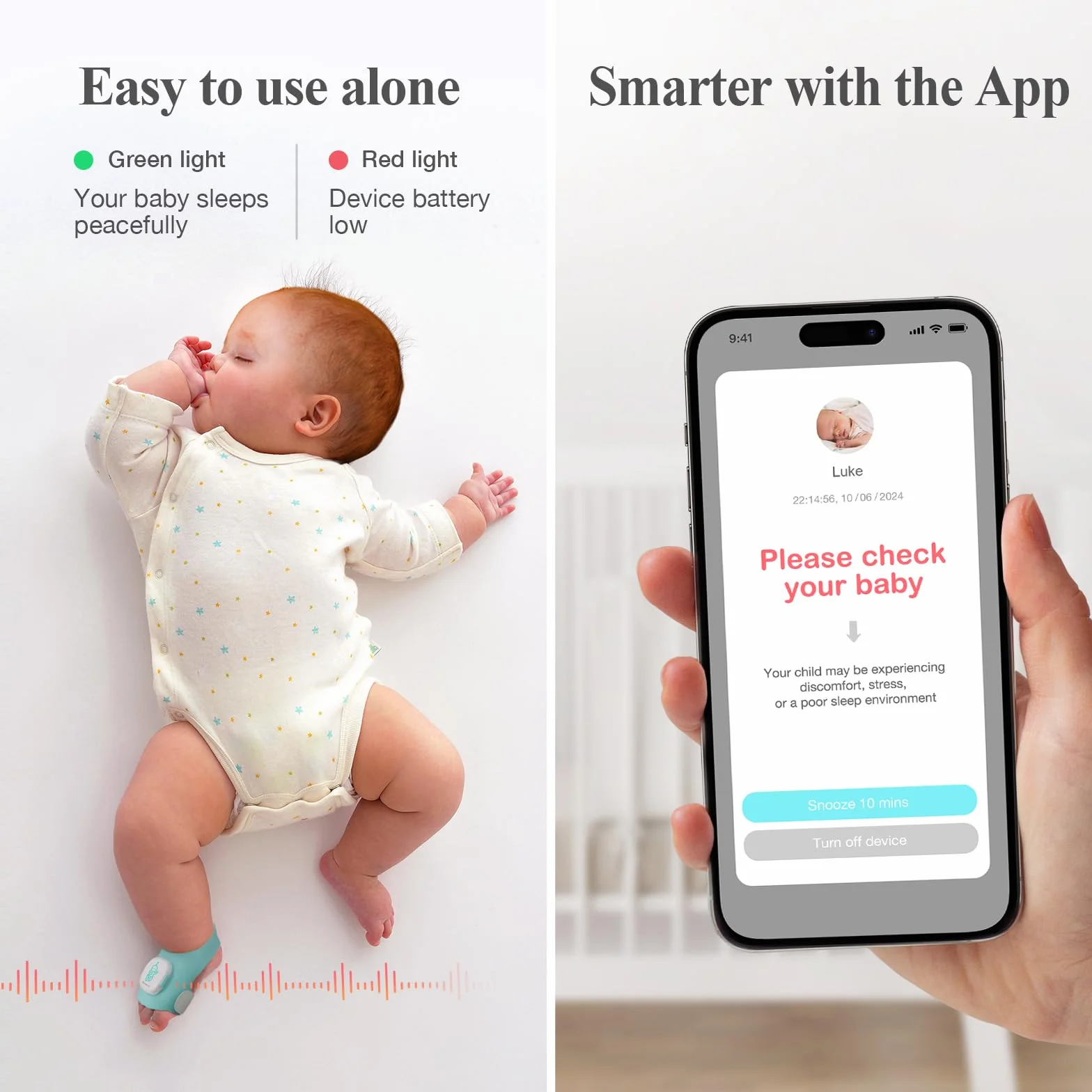 Sense-U Calzino Intelligente per Bambini - Monitora la Frequenza Cardiaca, il Movimento e il Sonno del Neonato, Monitor per Piedi per la Pace Mentale