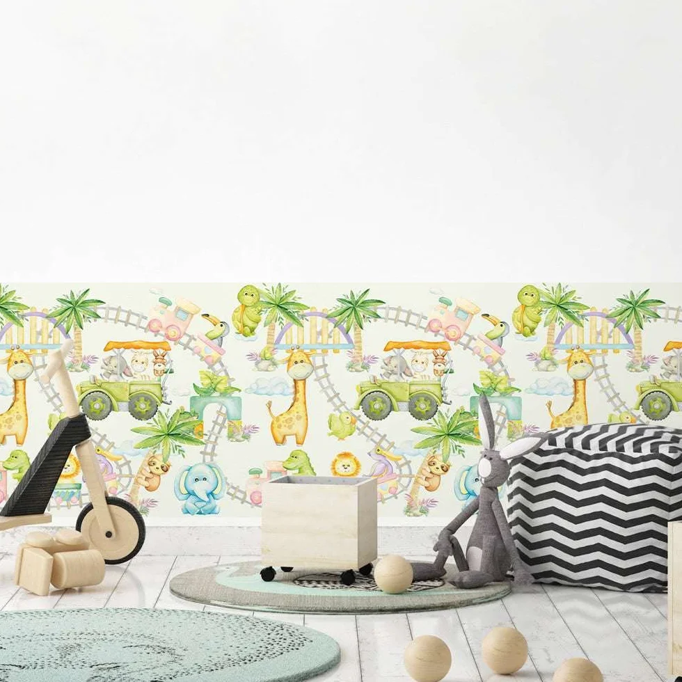 kina - SM0054 Adesivi Murali Fasce per Camerette Bambini - Grafica Trenino dello zoo Greche Protezione e Decorazione Pareti Rivestimento Mobili Tavoli e Armadi 30x130 cm