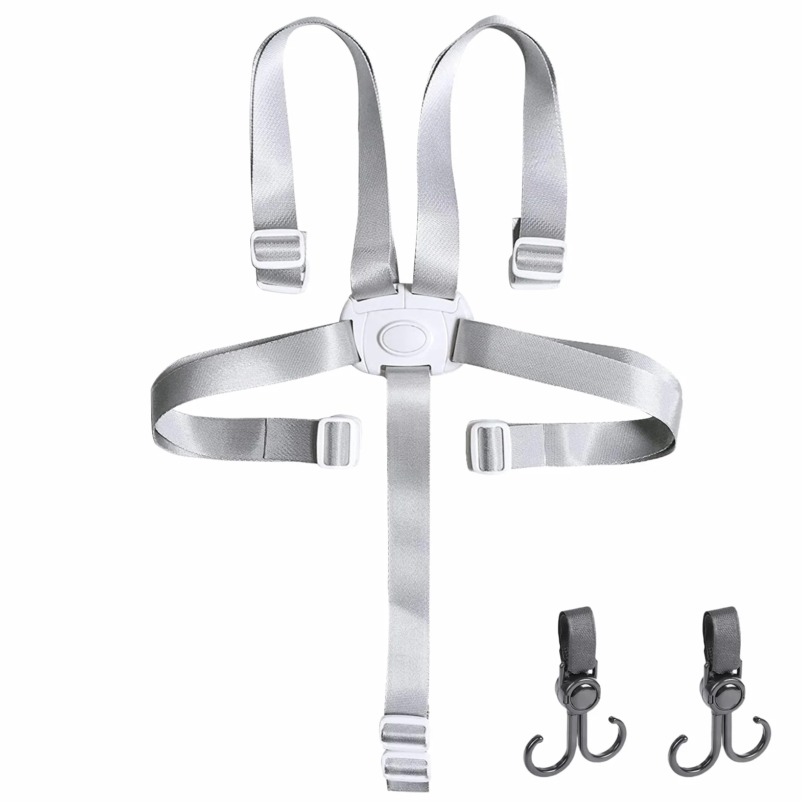 Scettar Cinture Passeggino Universali, Regolabile Copri Seggiolone Pappa, Imbottitura per Seggiolone di Sicurezza Anticaduta, Ganci Passeggino, Cintura di Sicurezza a Cinque Punti, Con 2 Ganci(Bianco)