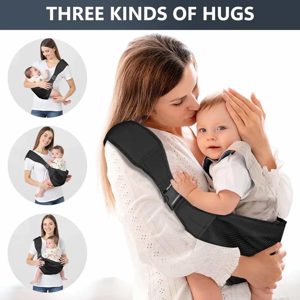 AOOWU Fascia Porta Bebe, Laterale Fascia Neonat Regolabile, Fascia Neonato Ergonomico 0-36 Mesi, Traspirante Baby Carrier Facile da Indossare, Marsupio Neonato, Tutte le Stagioni, Fino a 15kg