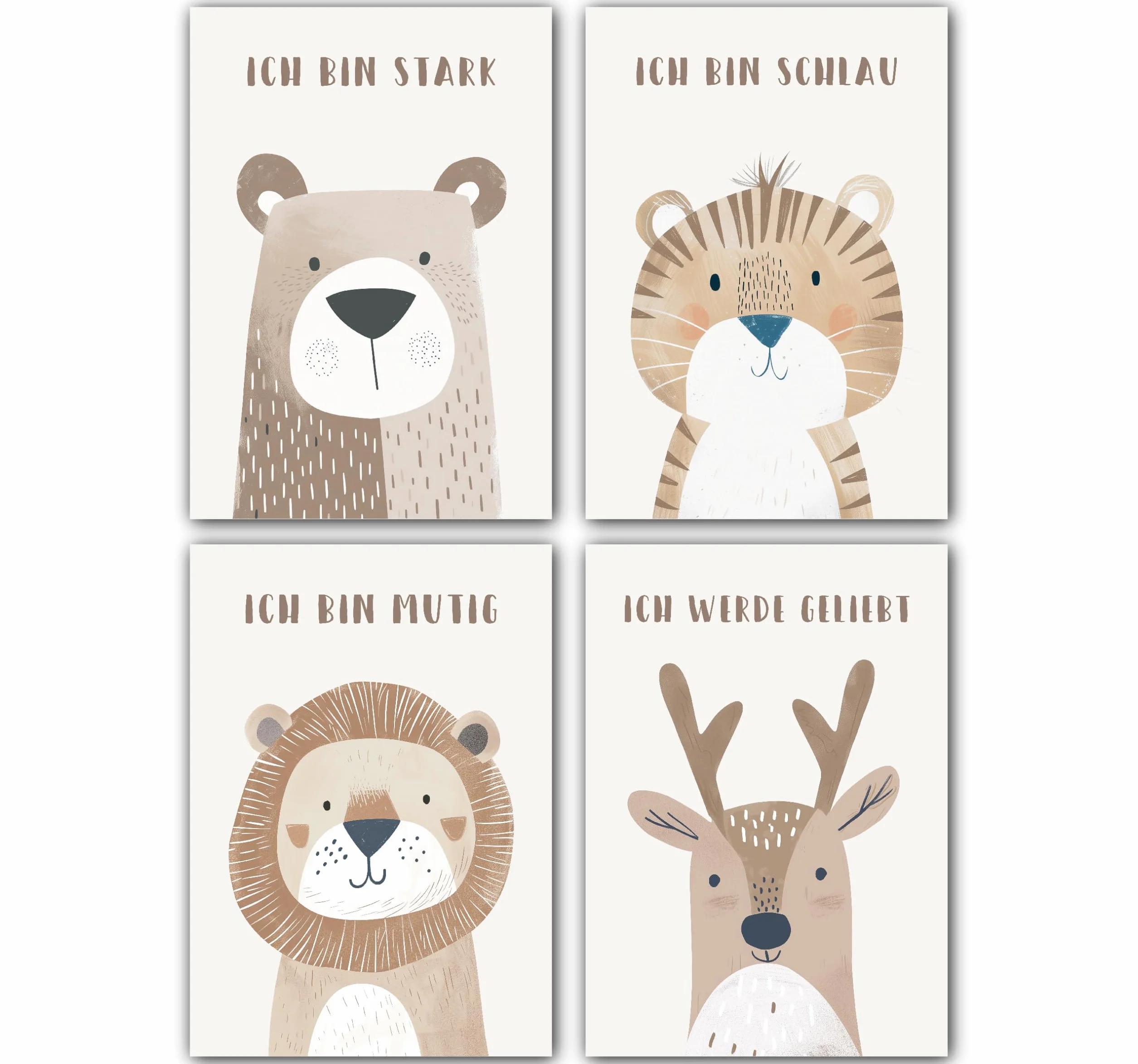 LAVEMA Poster affermativo per bambini, formato A4 (21 x 30 cm), animali, beige, immagini decorative per ragazze e ragazzi affermazioni