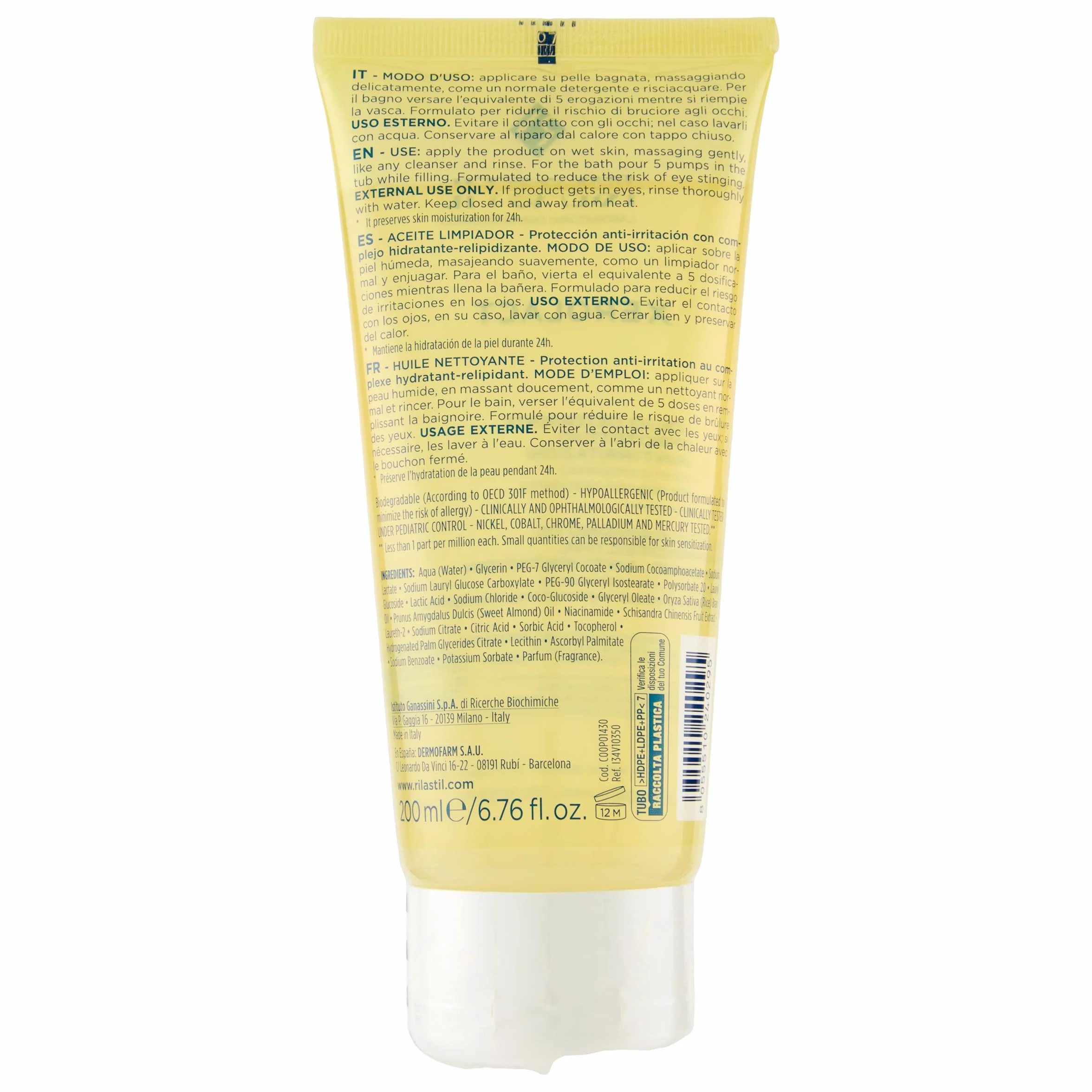 Rilastil Xerolact Olio Detergente Viso e Corpo per Neonati, Bambini e Adulti, Idratante, Relipidante, per Pelli Secche, Irritate e con Tendenza Atopica