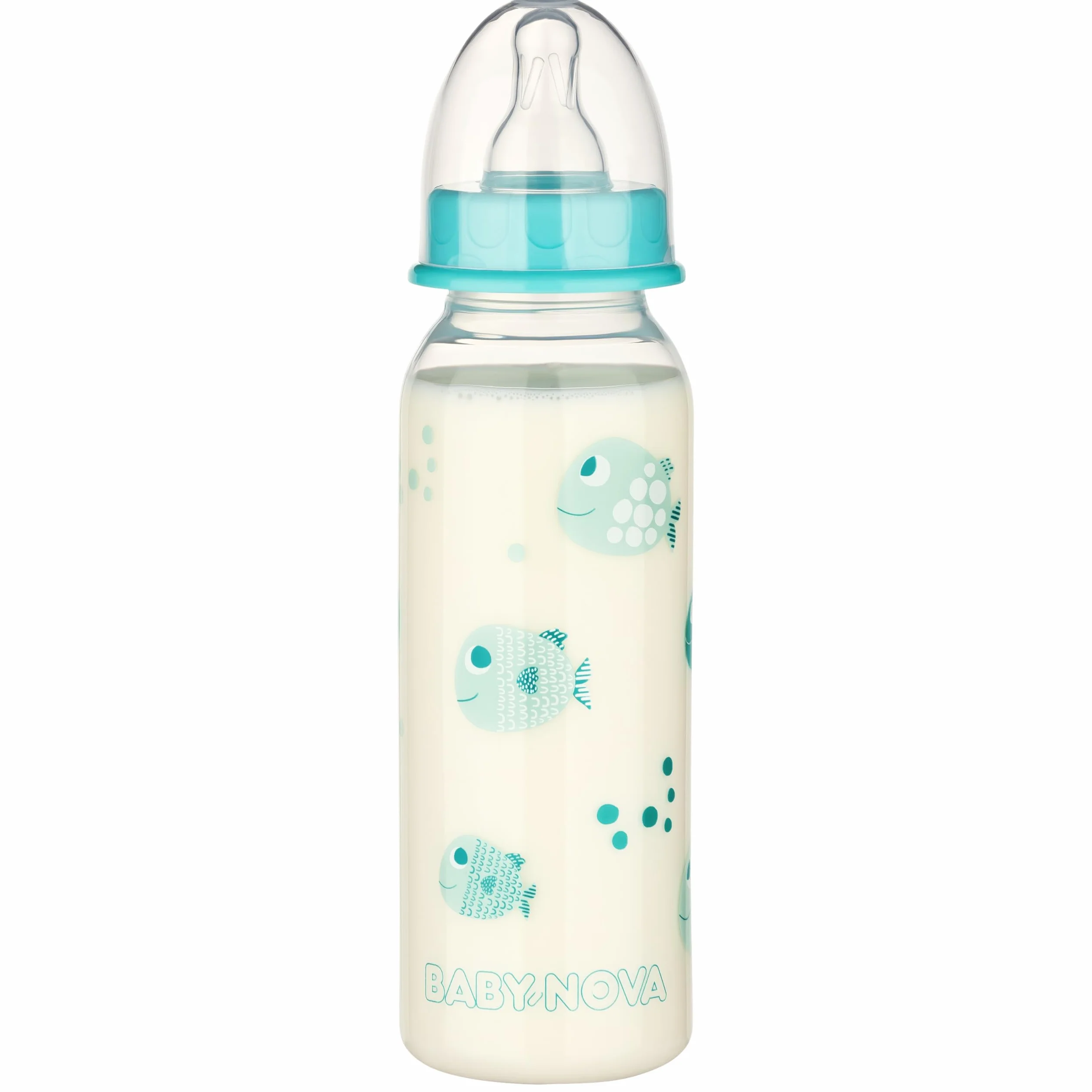 babynova Biberon 240ml con tettarella in silicone a flusso medio anti-colica per neonati - Prodotto in Germania - Senza BPA - Pesci