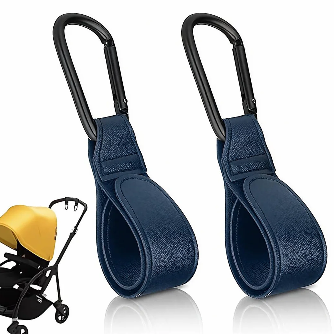 Set di 2 Ganci per Passeggino in Pelle PU - Accessorio Universale per Carrozzine e Borsine, Superficie Antiscivolo, Regolabile con Portata fino a 10 kg - Blu, 20 x 3 x 1 cm