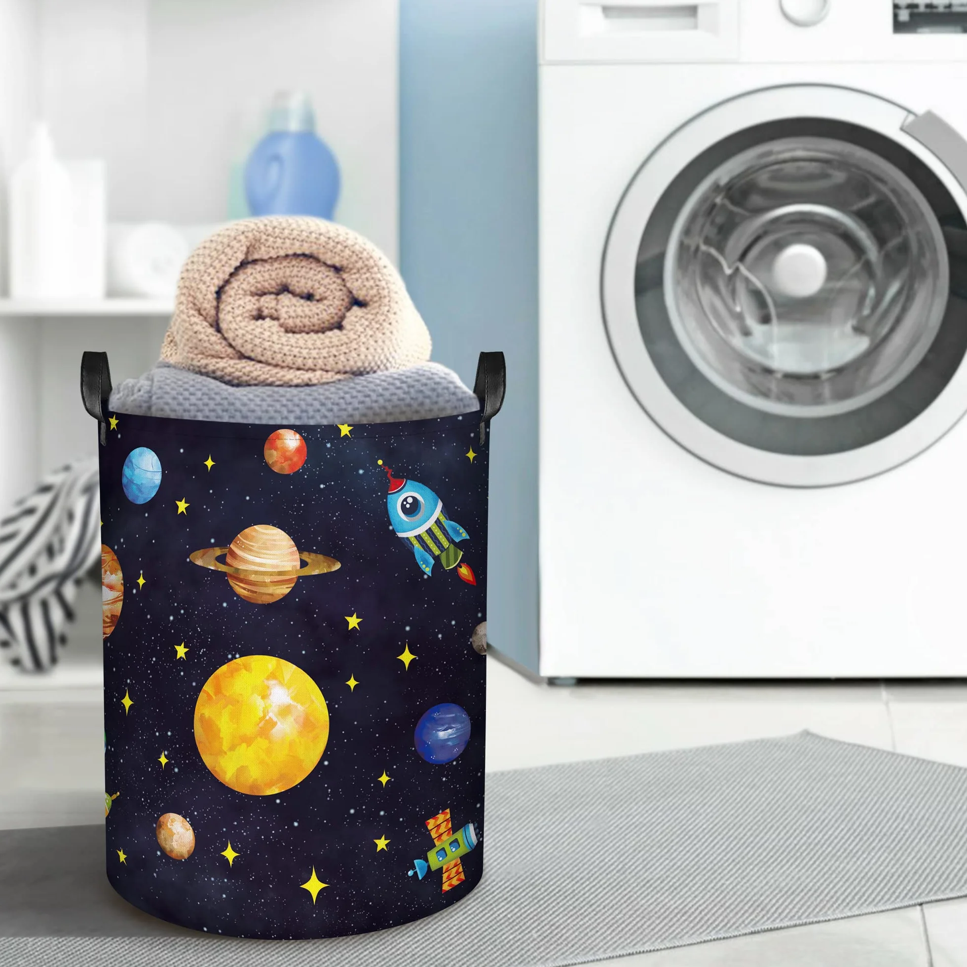 Clastyle Cesto Portabiancheria Spazio Cestino Portaoggetti Cosmico Cesta Biancheria Genitori per Organizzare Giocattoli Vestiti, Pianeta, 36x45 cm