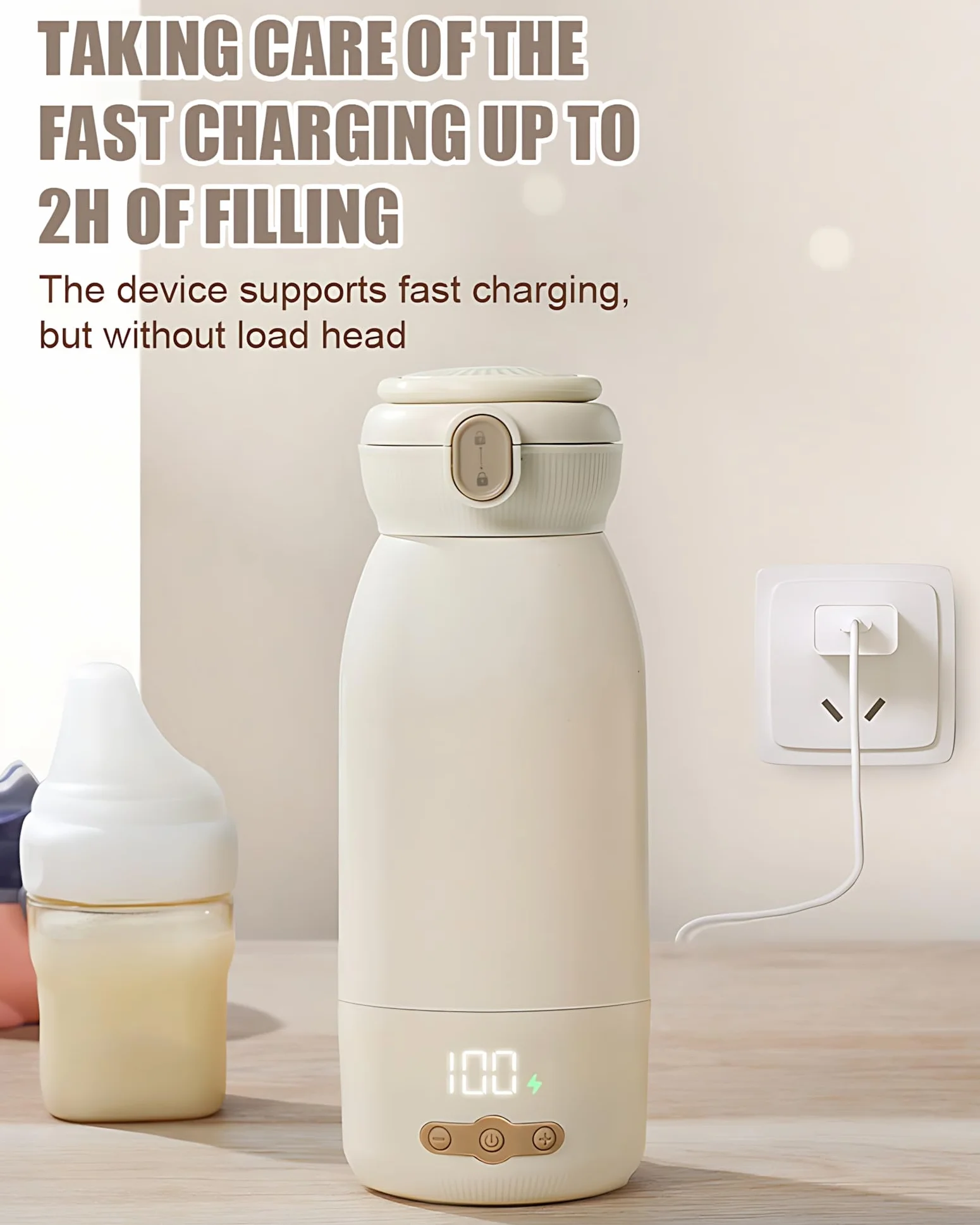 Scaldabiberon portatile, può essere riscaldato, tenuto caldo e sterilizzato, riscaldamento rapido in 3 minuti, grande capacità di 500 ml, grande batteria da 10400 mAh, acqua, latte, latte materno