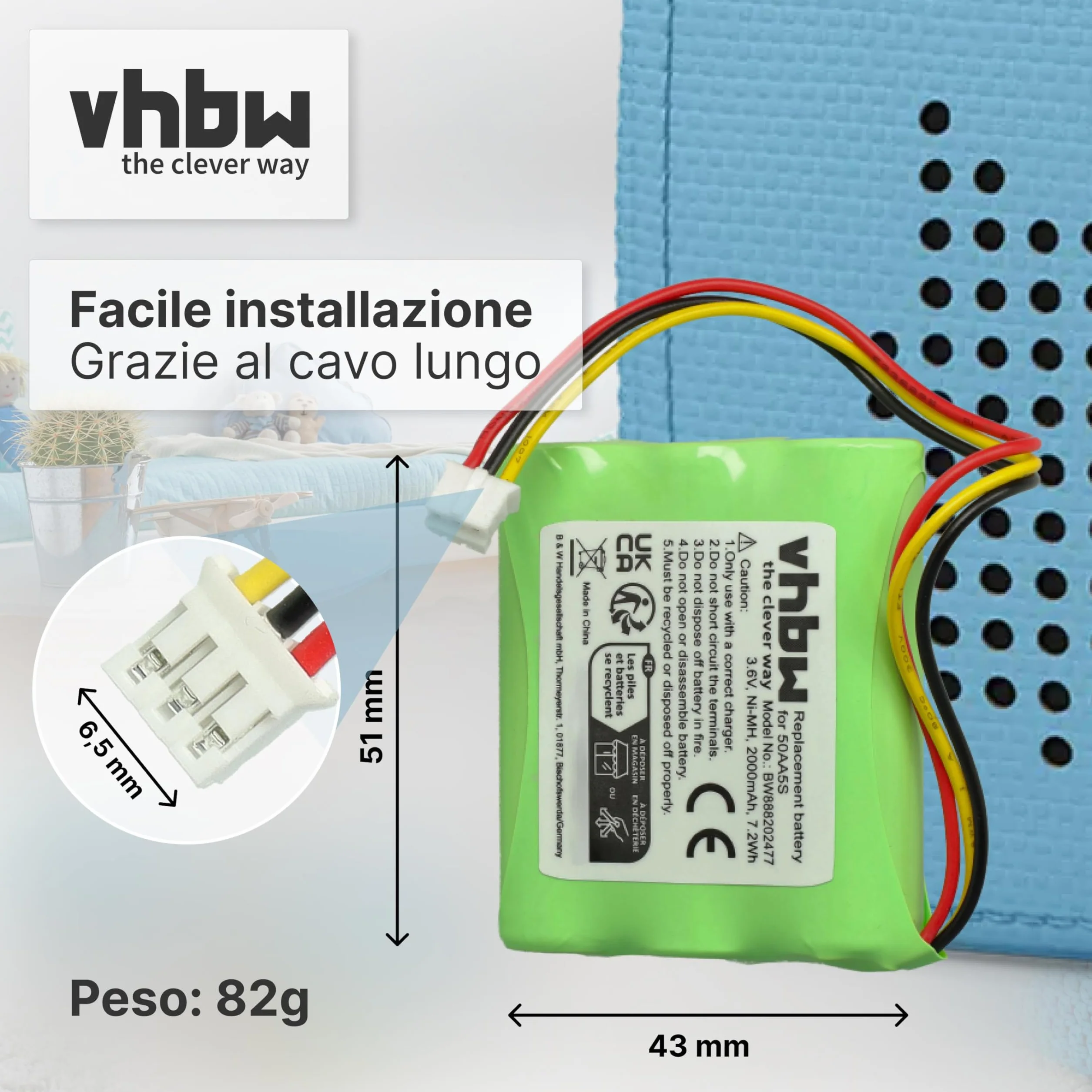 vhbw batteria compatibile con Toniebox Tonie Box radio raccontastorie per bambini (2000mAh, 3,6V, NiMH) - Sostituisce Toniebox 50AA5S