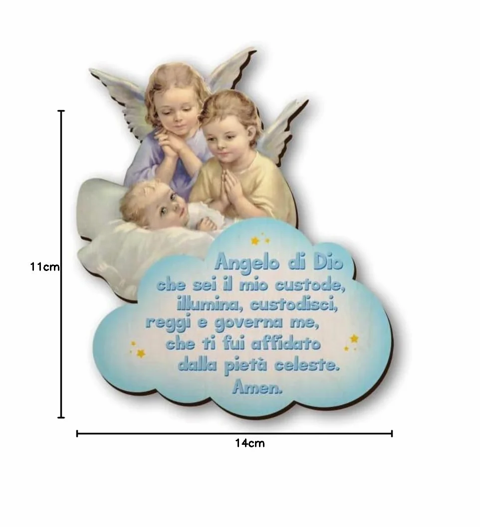 Fratelli Bonella | Quadro in legno del Bambino in culla Vegliato da due Angeli per Bambino con preghiera Angelo di Dio 11x14 cm | Made in Italy