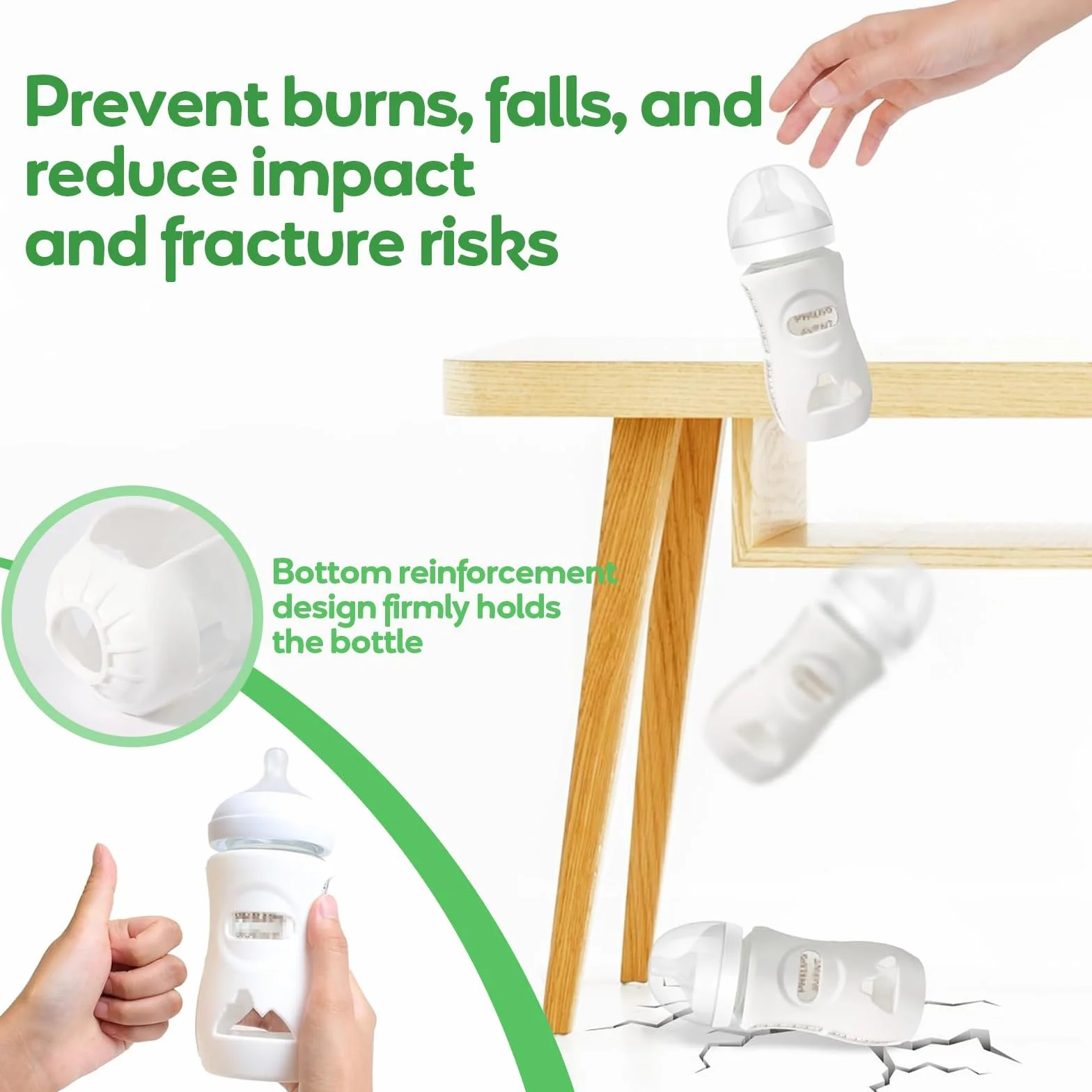 Avent Biberon in Vetro Naturale con Coperchio in Silicone Portabiberon Infrangibile Compatibile con Biberon in Vetro Naturale da 8 Once, Senza BPA, Confezione da 3