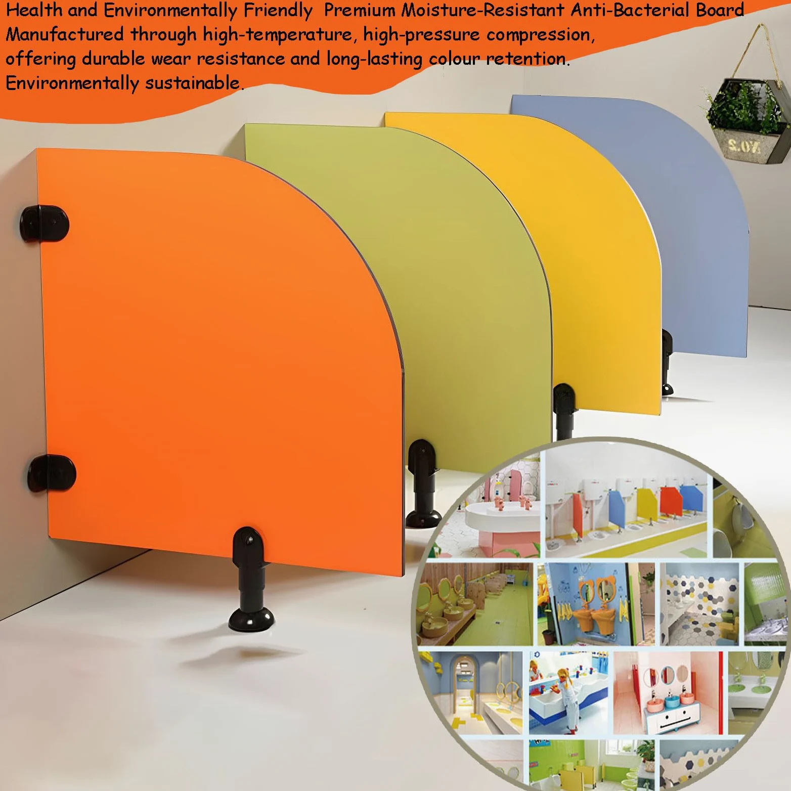 Divisori per orinatoi per bambini, 59,9 x 59,9 cm, giallo, confezione da 2, ideale per servizi igienici scolastici e asili nido, sicuro per i bambini, per una migliore igiene e privacy