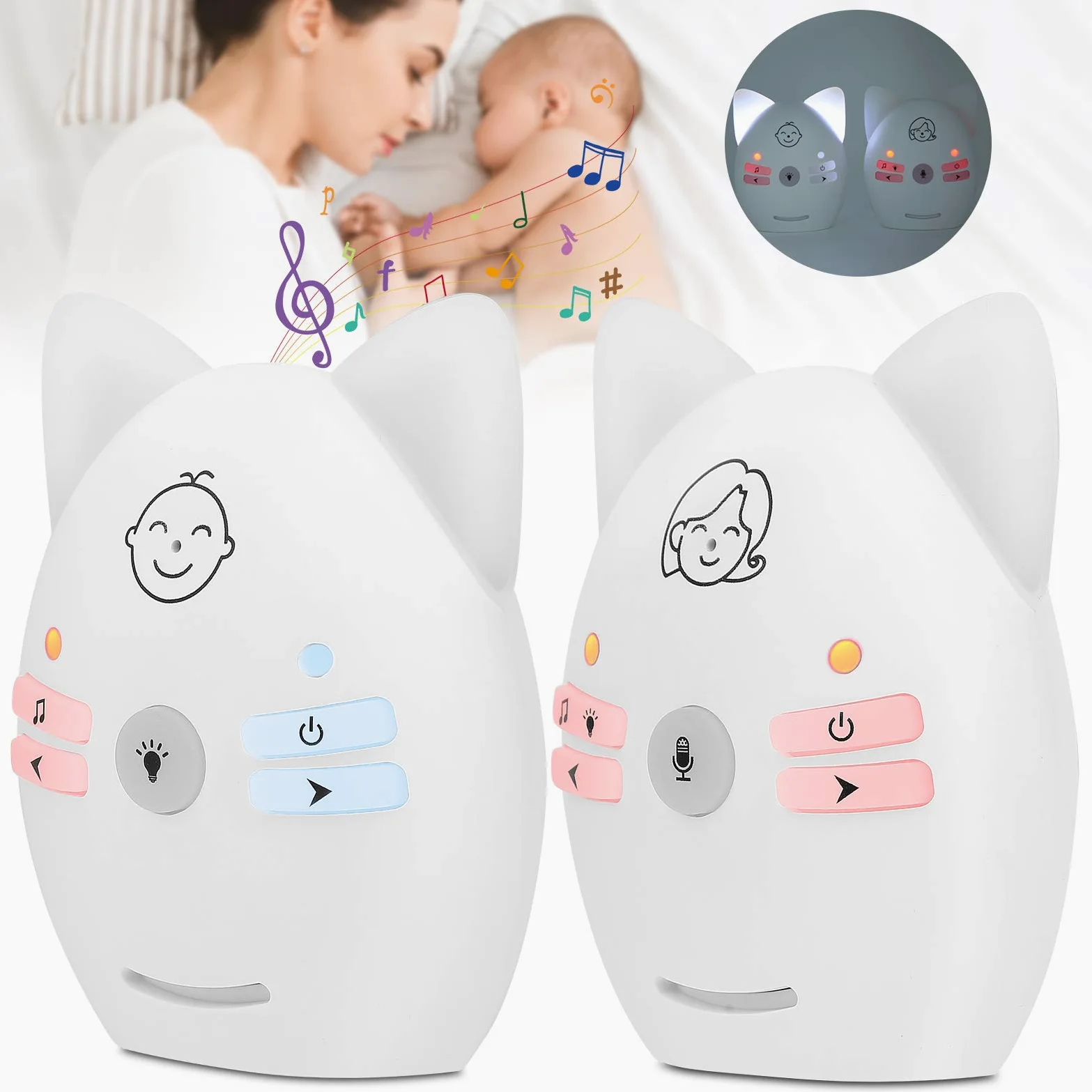 Baby Monitor Audio Digitale, Baby Monitor Wireless Portatile bidirezionale e monitoraggio Audio con Luce Notturna per la Sicurezza del Bambino(Spina UE)