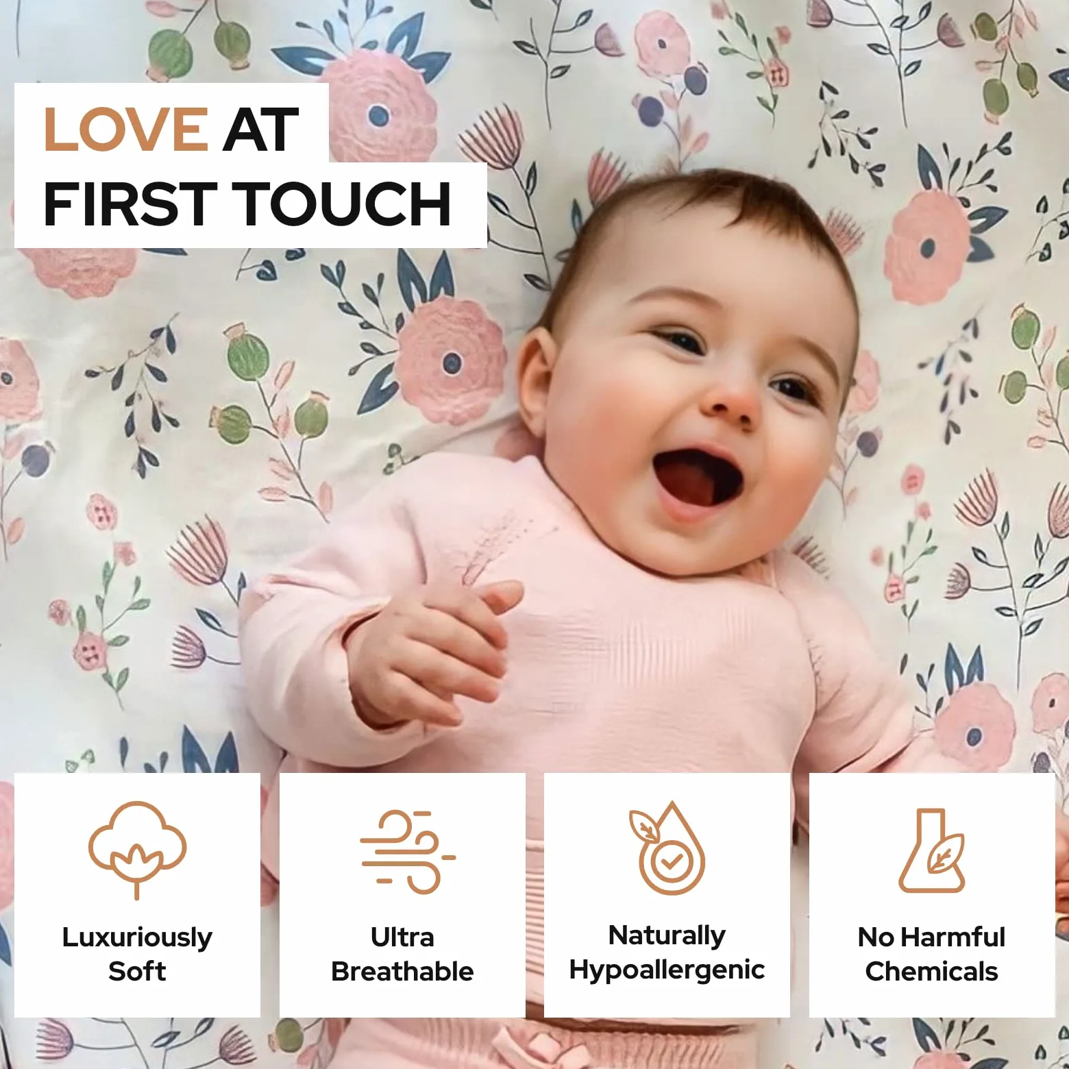 Pickle & Pumpkin - Lenzuola per culla in 100% jersey di cotone biologico, 2 pezzi, per materassi standard e materassi per bambini, motivo floreale e rosa