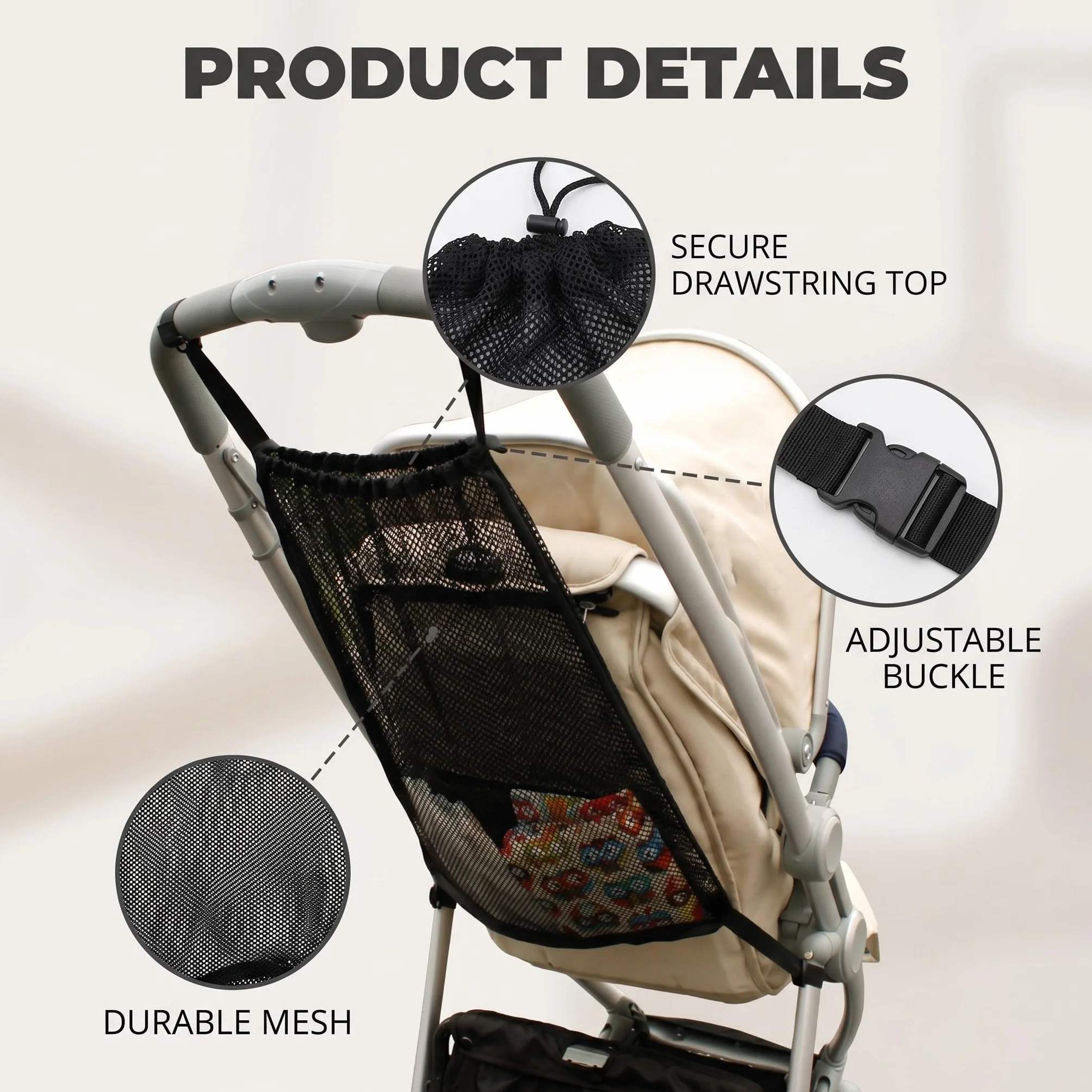 1 Pezzi Rete per la Spesa per Passeggino, Universale Borsa a Rete Posteriore per Passeggino Nero Tasca a Rete per passeggino per Passeggini Sportivi Sedie a Rotelle (35 * 50 cm)