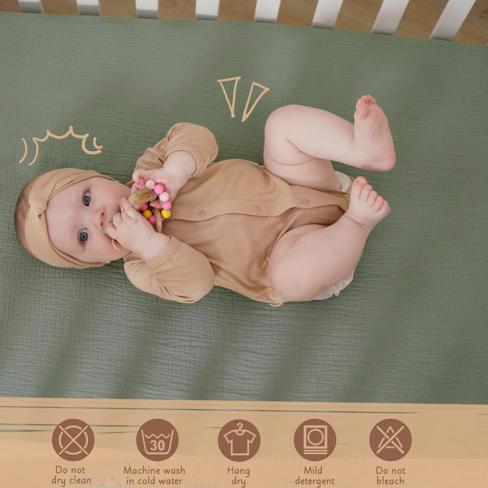 COSMOPLUS - Lenzuola in mussola per culla, unisex, neutre, confezione da 2 pezzi, lenzuolo con angoli per culla standard e materasso per lettino per bambini, cotone biologico, verde ardesia e grigio