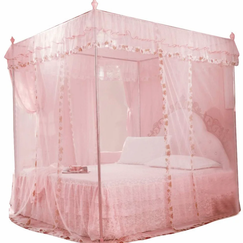 EBTOOLS Zanzariera Letto, Zanzariera Baldacchino Pieghevole Universale in Pizzo Principessa per Letto Matrimoniale, 120x200x200cm, Rosa