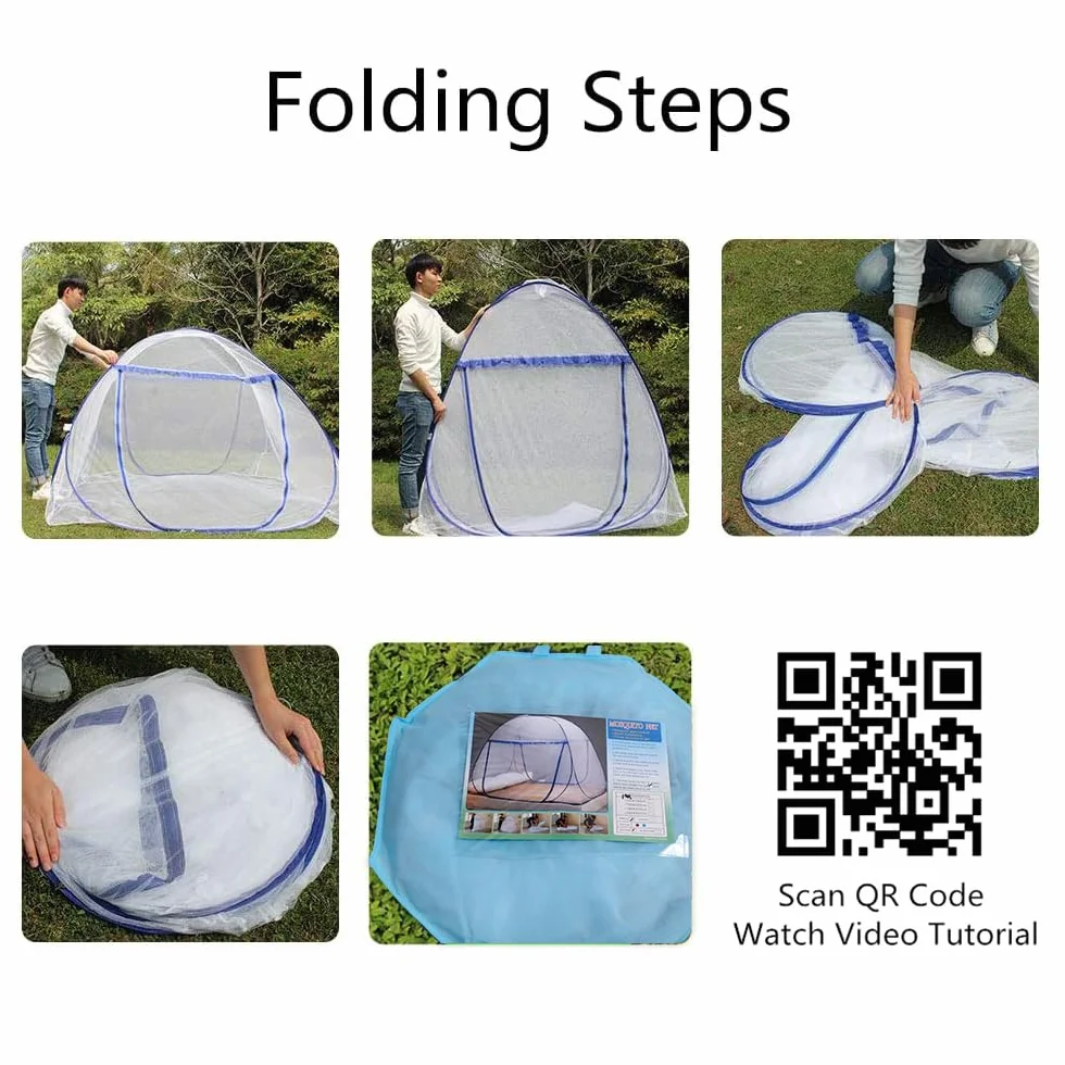 Zanzariera pop up per letto matrimoniale, 120 x 190 x 140 cm, grande tenda portatile da viaggio con doppia porta con cerniera, facile installazione, maglia fine, per camera da letto, campeggio