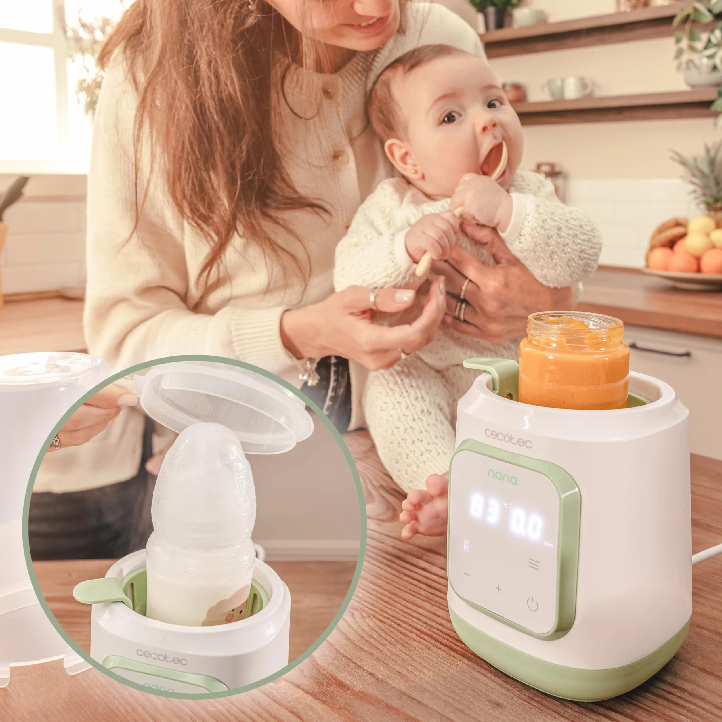 Cecotec Scaldabiberon - Sterilizzatore Biberon Nana BabyCare Single BottleWarmer, 4 modalità, Cestello per il Biberon, Senza BPA, Sicuro per Conservare Acqua, Latte e Alimenti