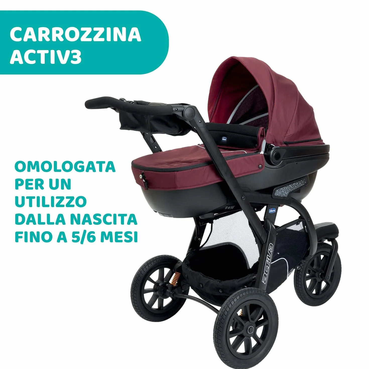 Navicella Activ3, Ampia e Imbottita Navicella Per Passeggino Activ3, Con Sistema di Aerazione, Schienale Reclinabile, Per i Primi Giorni di Vita Del Bambino
