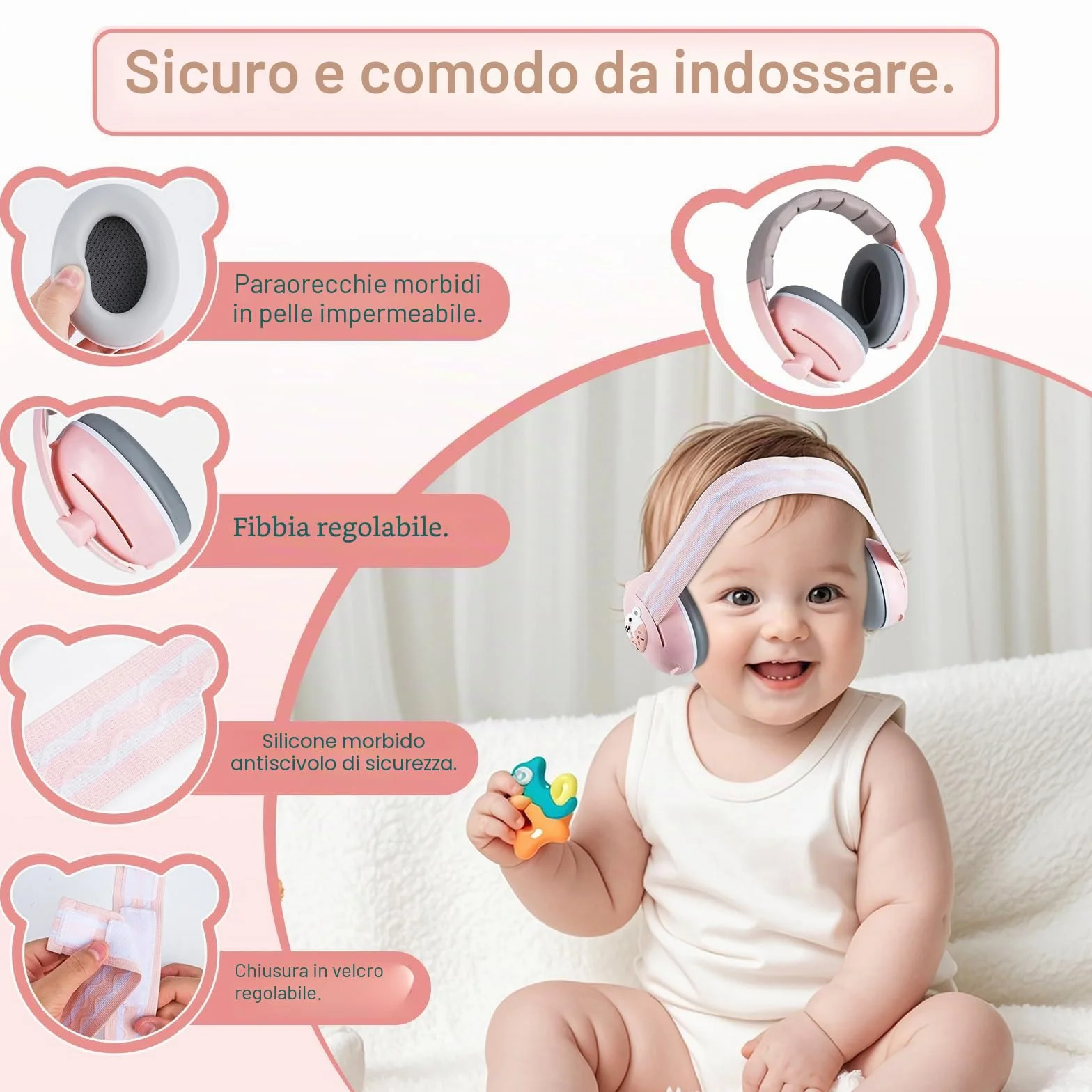 Cuffie Neonato Antirumore, 2 in 1 Cuffie Antirumore Bambini, Protettori Acustici per Neonati, Regolabili Cuffie Antirumores Neonato Ideale per il Sonno, Viaggi, Feste