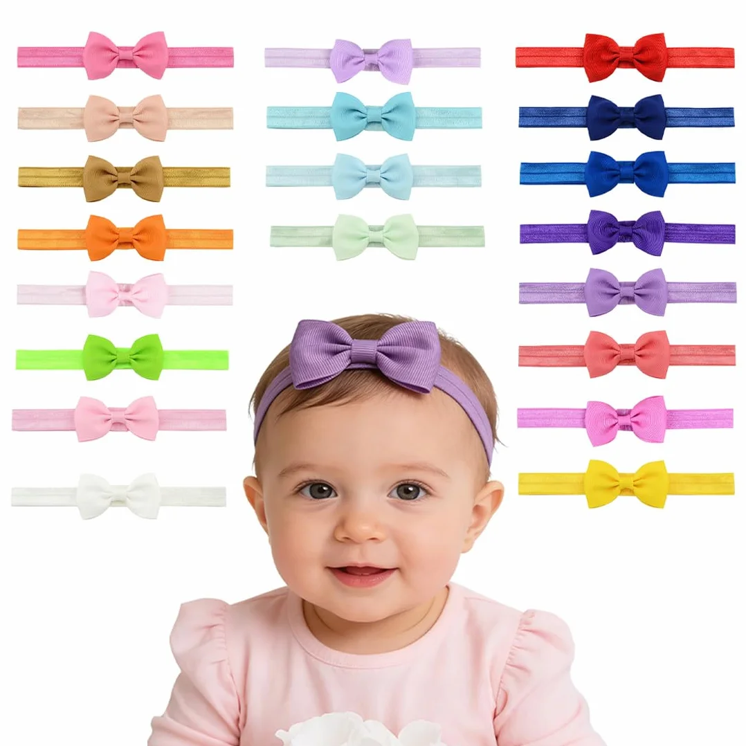 20 Pezzi Fascia Capelli Neonata, Fascia Capelli Bambina, Fascia Elastica per Capelli con Fiocchi Accessori per Capelli per Nascita Bambina Femmina