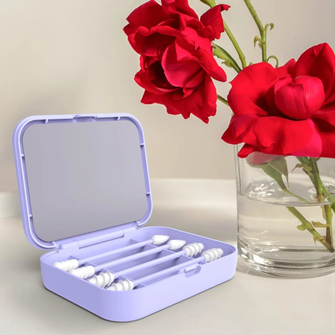 4 Pezzi Bastoncini di Cotone in Silicone Riutilizzabili, Con Specchio, Doppia Spirale per Pulizia Orecchie, Make-Up, Igiene Orale e Dentale (Blu)