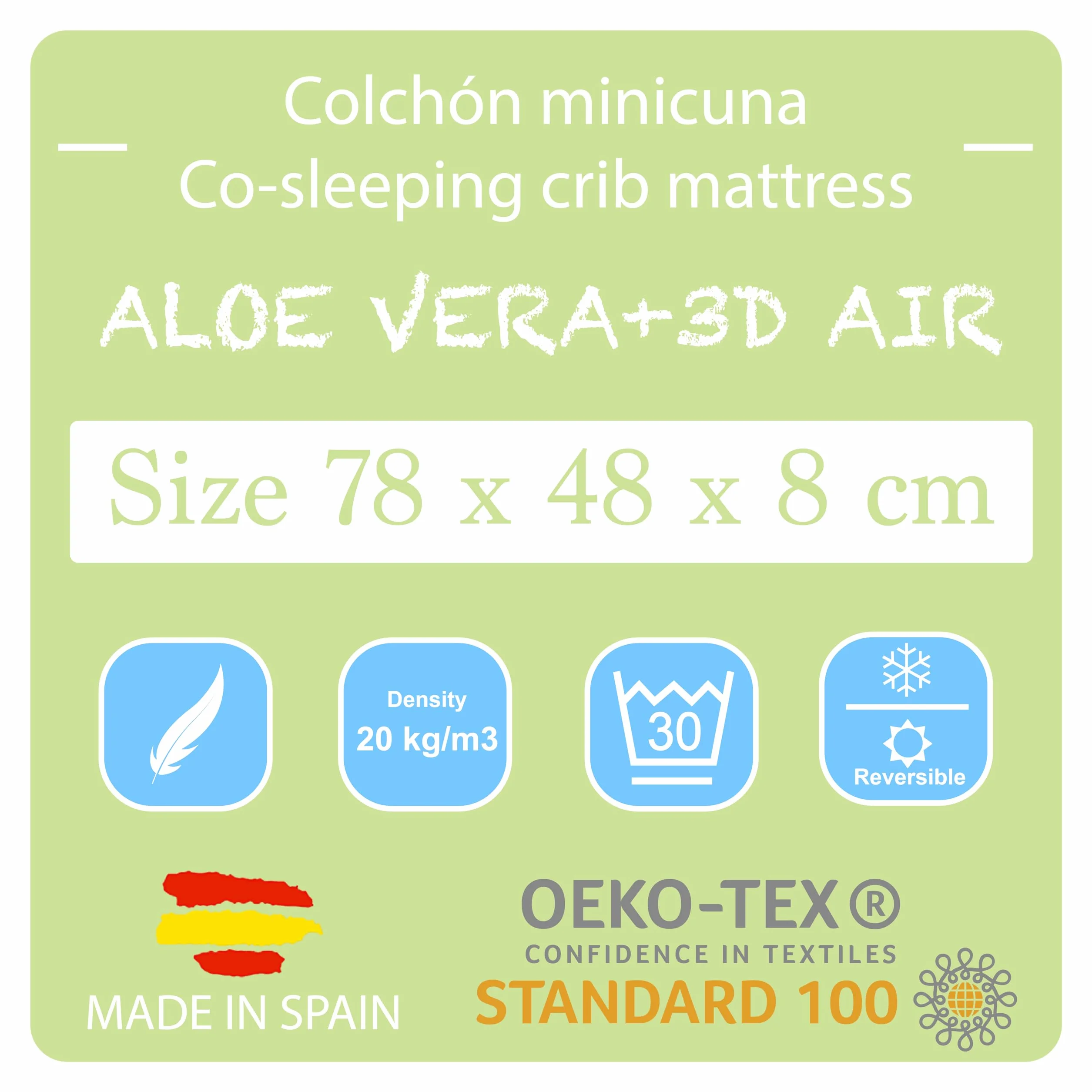PEKITAS Materasso minicla 48 x 78 cm spessore 8 cm ibrido reversibile double face fodera rimovibile lavabile durezza stabile traspirante anti-annegamento culla per il bambino