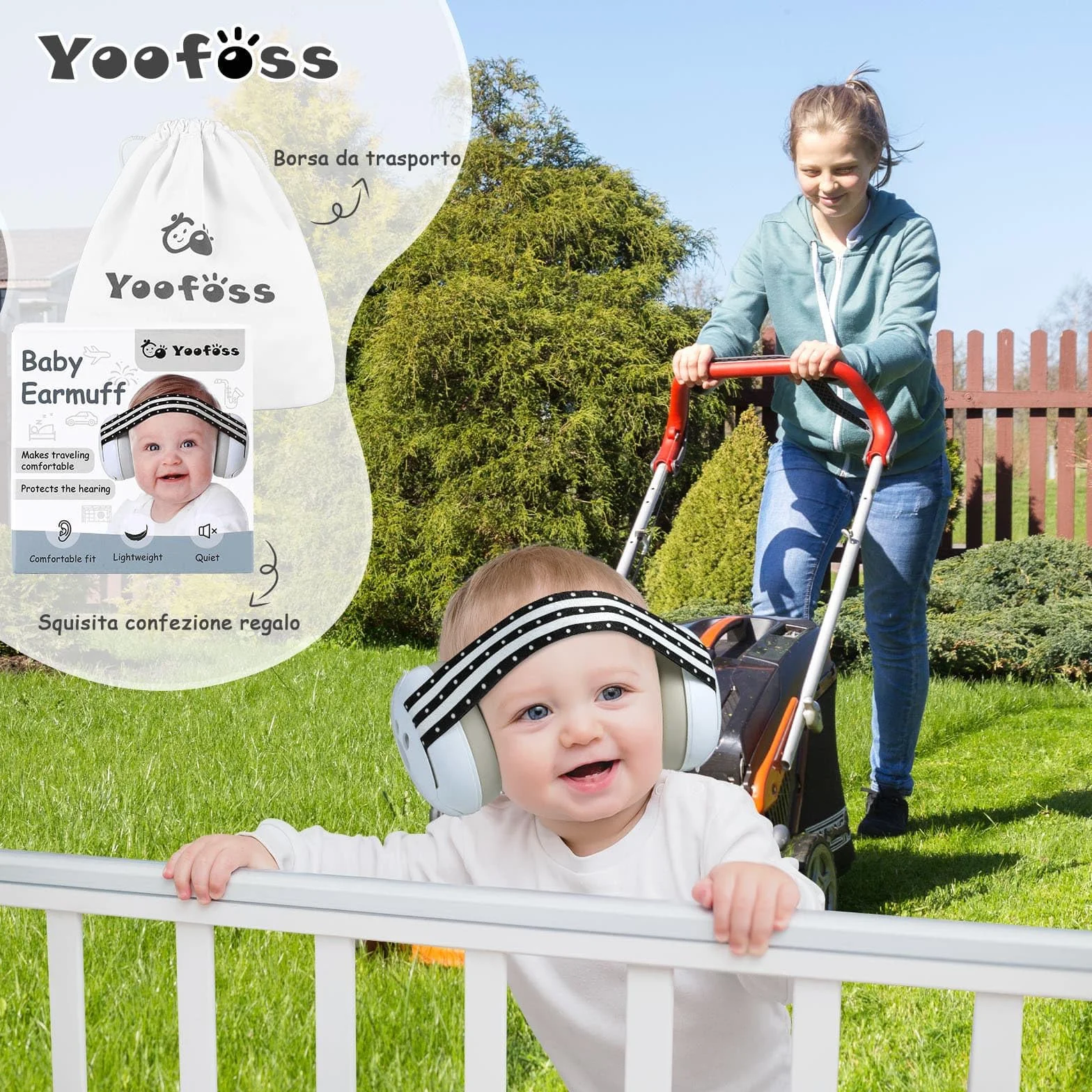 Yoofoss Cuffie Neonato Antirumore - Protezione dell'udito fino 25 dB - Protettori Acustici per Neonati 0-36 Mesi - Ideale per Viaggi in Aereo - CE - Fascia Regolabile, Confortevoli Paraorecchie - Nero