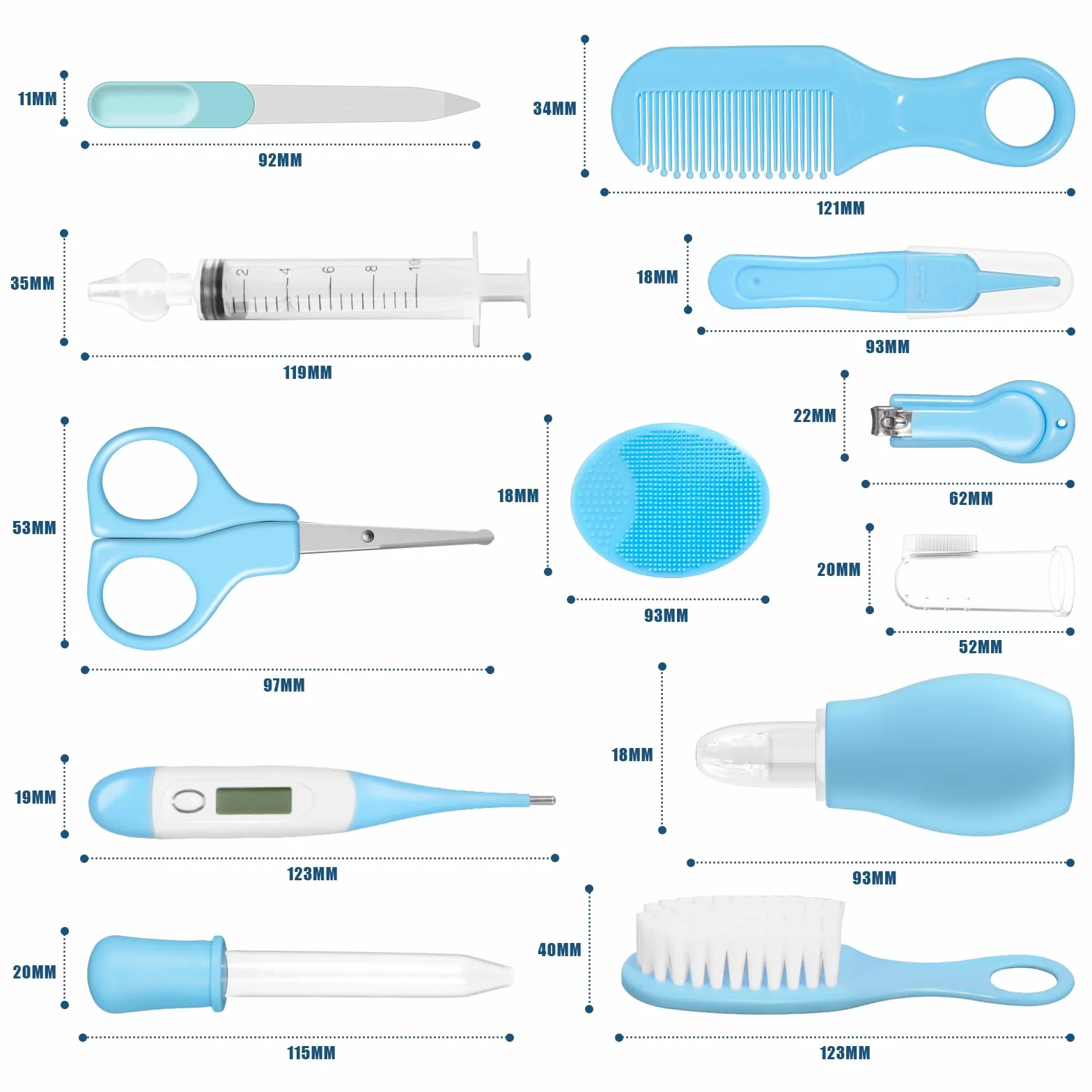 Kit Unghie Neonato, Set di 13 Pezzi, Dotato di Set Manicure Neonato, Neonato Accessori Utili,Pettini e Altri Vari Set di Assistenza Alla Sicurezza Del Bambino, Baby Daily Care Essentials (Blu)