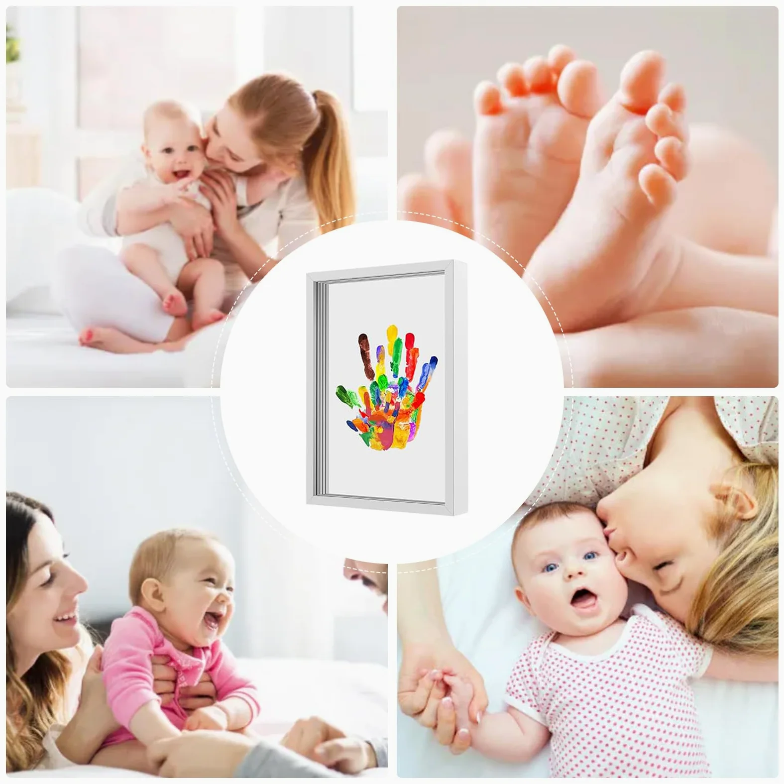 Kit Impronte Mani Per La Famiglia Cornice foto trasparente appendibile | Cornice Ricordo Impronta Mano Soprammobile Da Casa Per Shower, Camera Neonato, Natale, Adozione, Anniversari