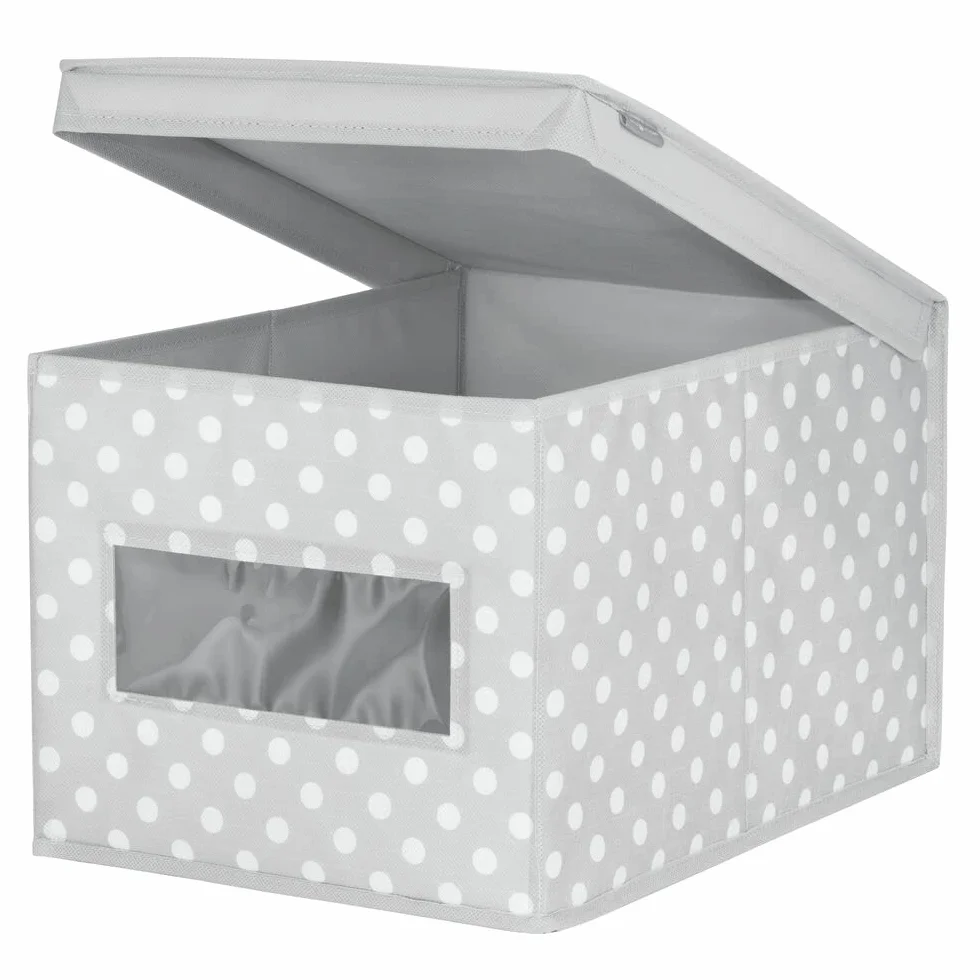 mDesign Set da 6 scatole portaoggetti impilabili con Finestra Trasparente – Box Grande con Coperchio per la Stanza dei Bimbi – Cesta per Vestiti in Fibra Sintetica a Pois – Grigio ianco