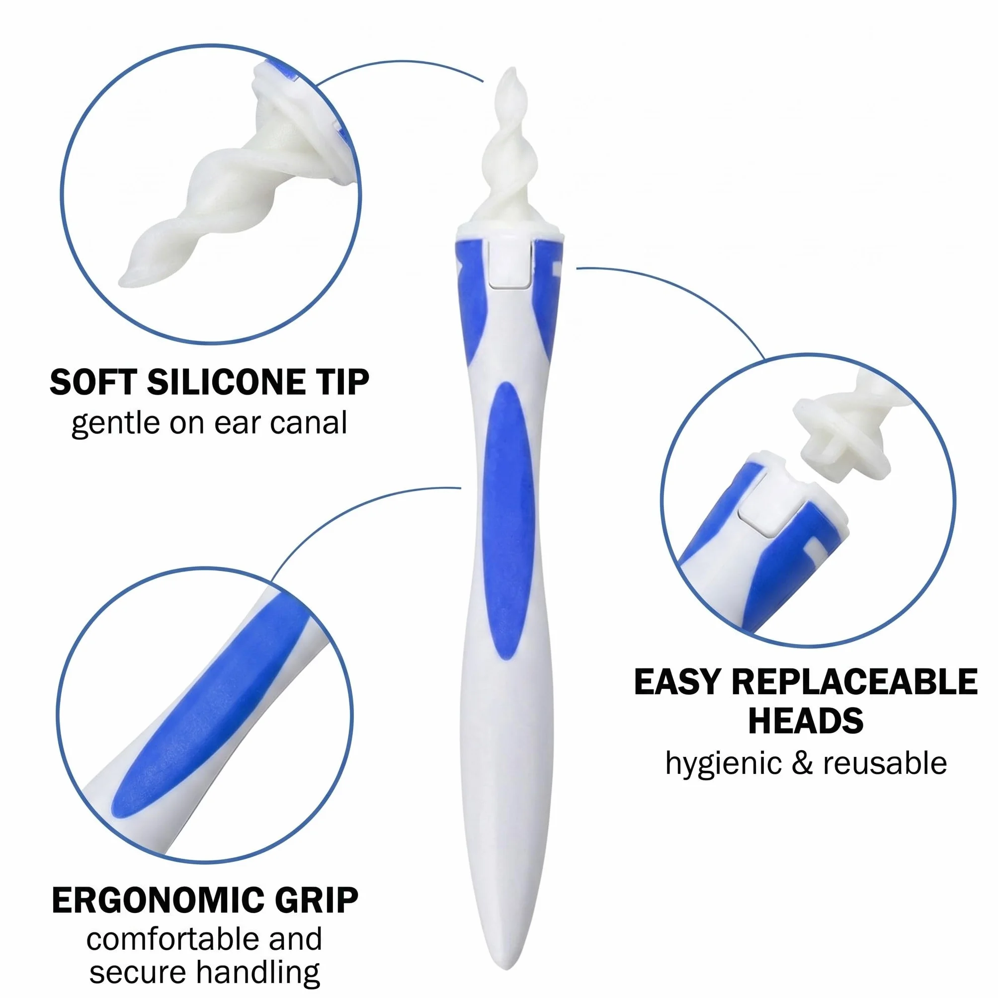Pulisci Orecchie a Spirale in Silicone, Rimuovi Cerume in Modo Sicuro e Delicato, Kit per Pulizia Orecchie con 1 Impugnatura e 16 Punte Lavabili, Ideale per Adulti e Bambini (Confezione Singola)