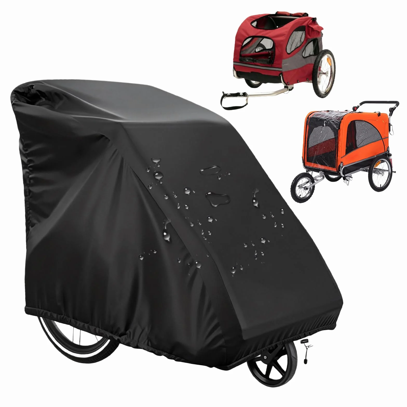 Telo di copertura pieghevole per rimorchi per biciclette: 140 x 84 x 99 cm, in tessuto Oxford 420D, antivento, antistrappo, impermeabile, universale, per rimorchi per cani (nero)