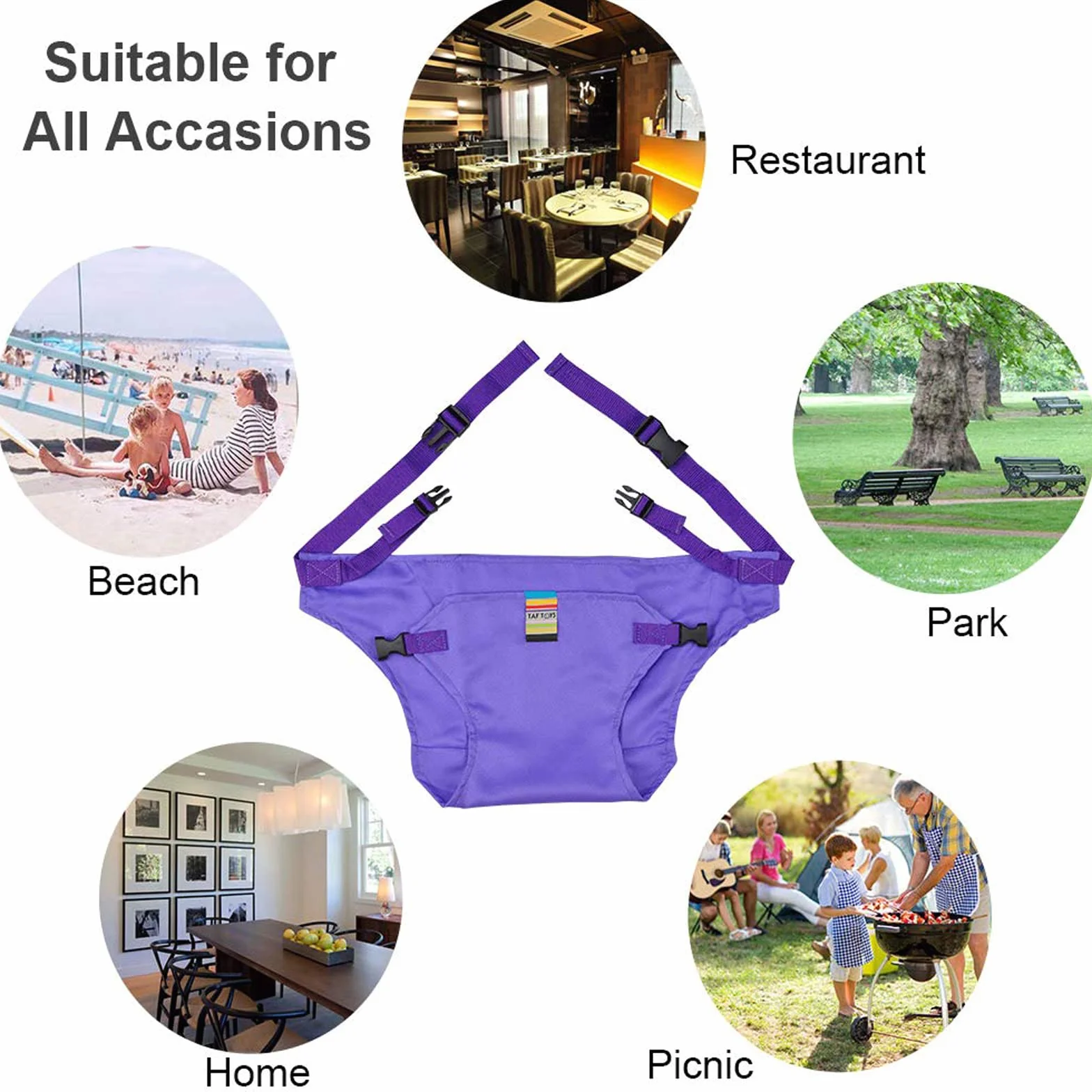 Lychee seggiolini di sicurezza per bambini con cinghie, cintura di sicurezza per seggiolino da alimentazione portatile per viaggi/casa/ristoranti/shopping (Viola)
