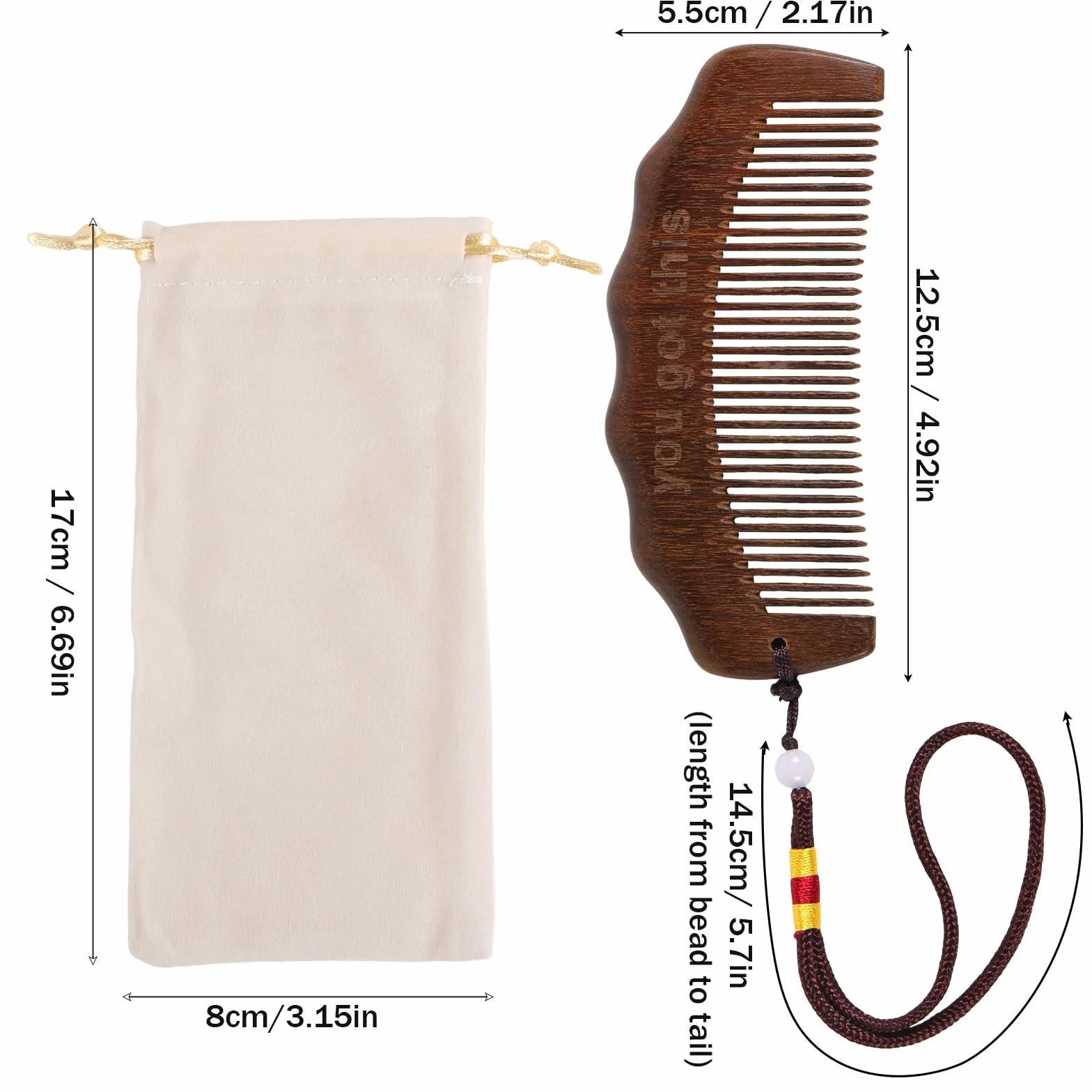 PEUTIER Pettine da Parto in Legno con Manico Corda, Pettine Parto Legno Sandalo Travaglio Strumento Agopressione per Donne Incinte Include Borsa in Tessuto Articoli Essenziali per Gravidanza