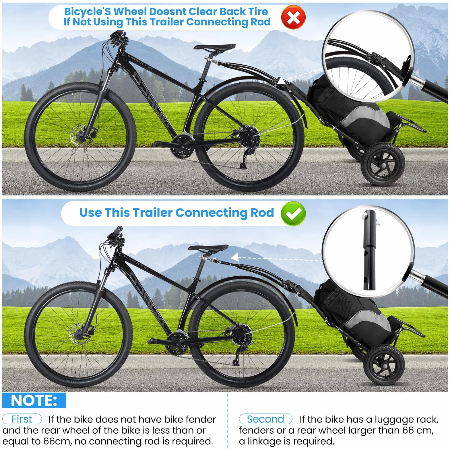 SEPNINE Rimorchio per carico bicicletta 2 in 1, carrello per la spesa, carrello a mano, telaio in acciaio legato, leggero pieghevole con pneumatici da 30 cm, peso di carico 20 kg