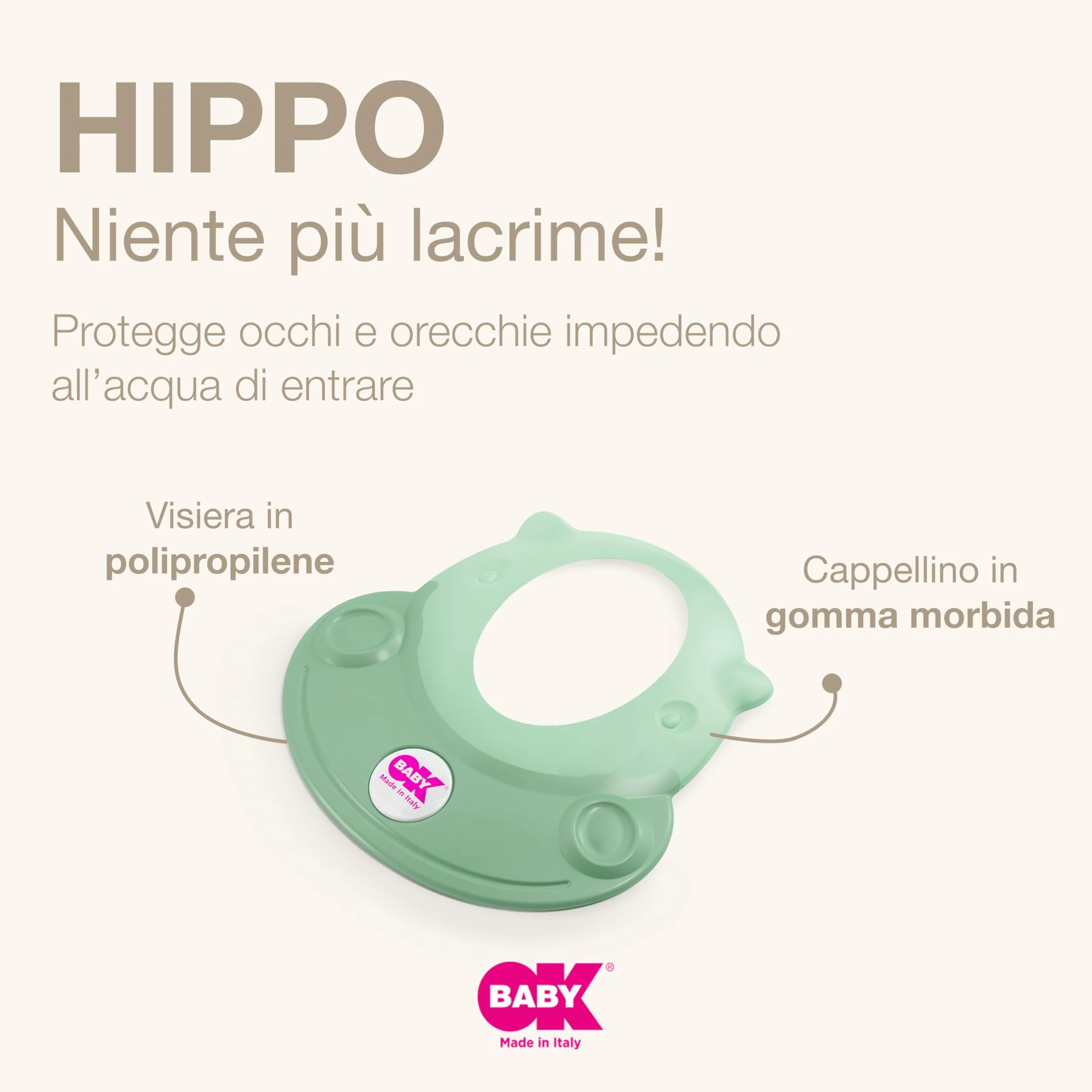 OKBABY Hippo Visiera Proteggi Occhi, Cappello da Doccia per il Bagnetto del Bambino, 8-36 Mesi, Verde