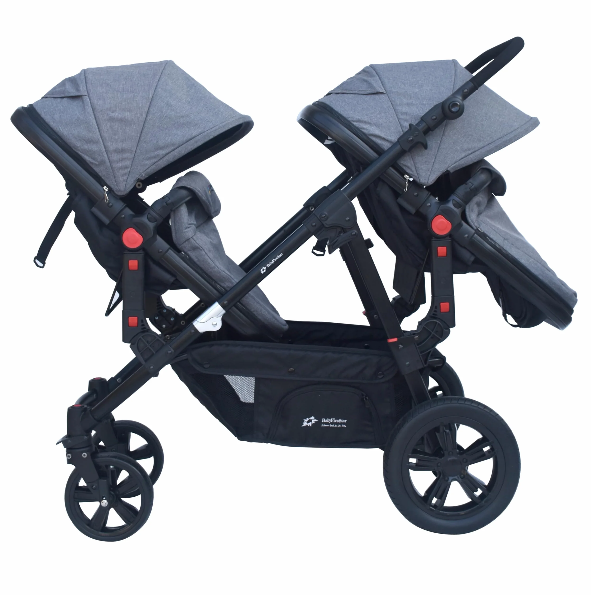 PASSEGGINO DOPPIO/GEMELLARE 2in1 NERO E GRIGIO PER DUE BAMBINI FRATELLI STROLLER