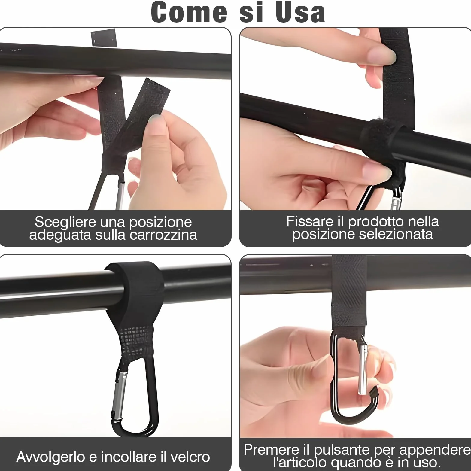6 Pezzi Nero Ganci Passeggino Antiscivolo, Gancio Passeggino Universali Gancio Passeggino per Borsa Rotanti Ganci Borsa Passeggino di Leggero per Passeggino Amaca Borsa Passeggino