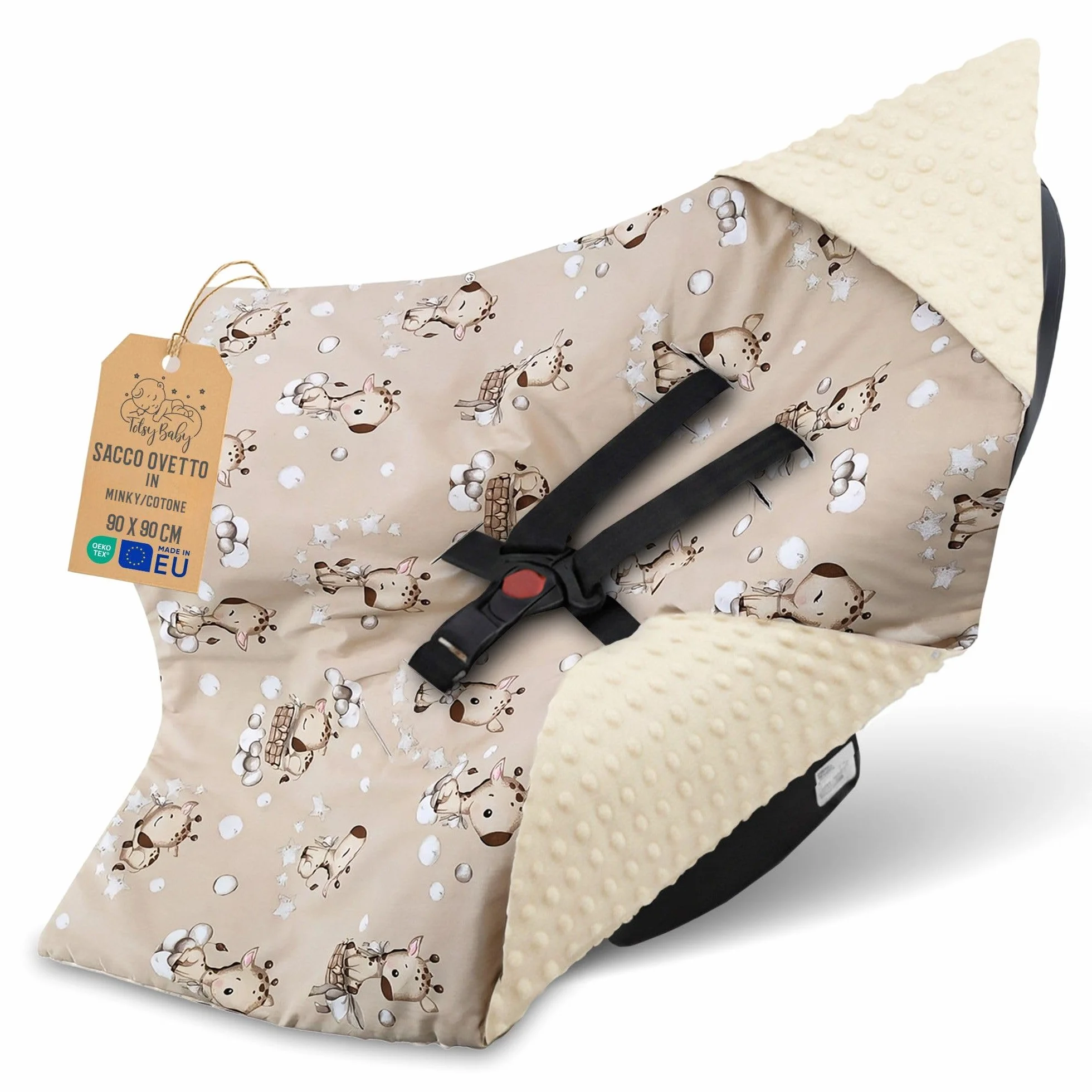 Sacco ovetto coperta invernale 90x90 cm - universale lavabile copertina per passeggino bebe per seggiolino auto bambino o swaddle neonato 0-6 mesi Oeko-Tex Giraffe