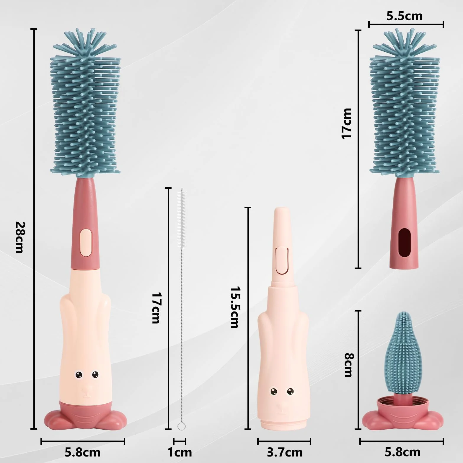 Ayvisun Spazzola per Biberon in Silicone, Spazzola 3-in-1 per Biberon e Tettarelle, Silicone per Uso Alimentare, Pulizia Delicata Senza Graffi, Design con Supporto Verticale