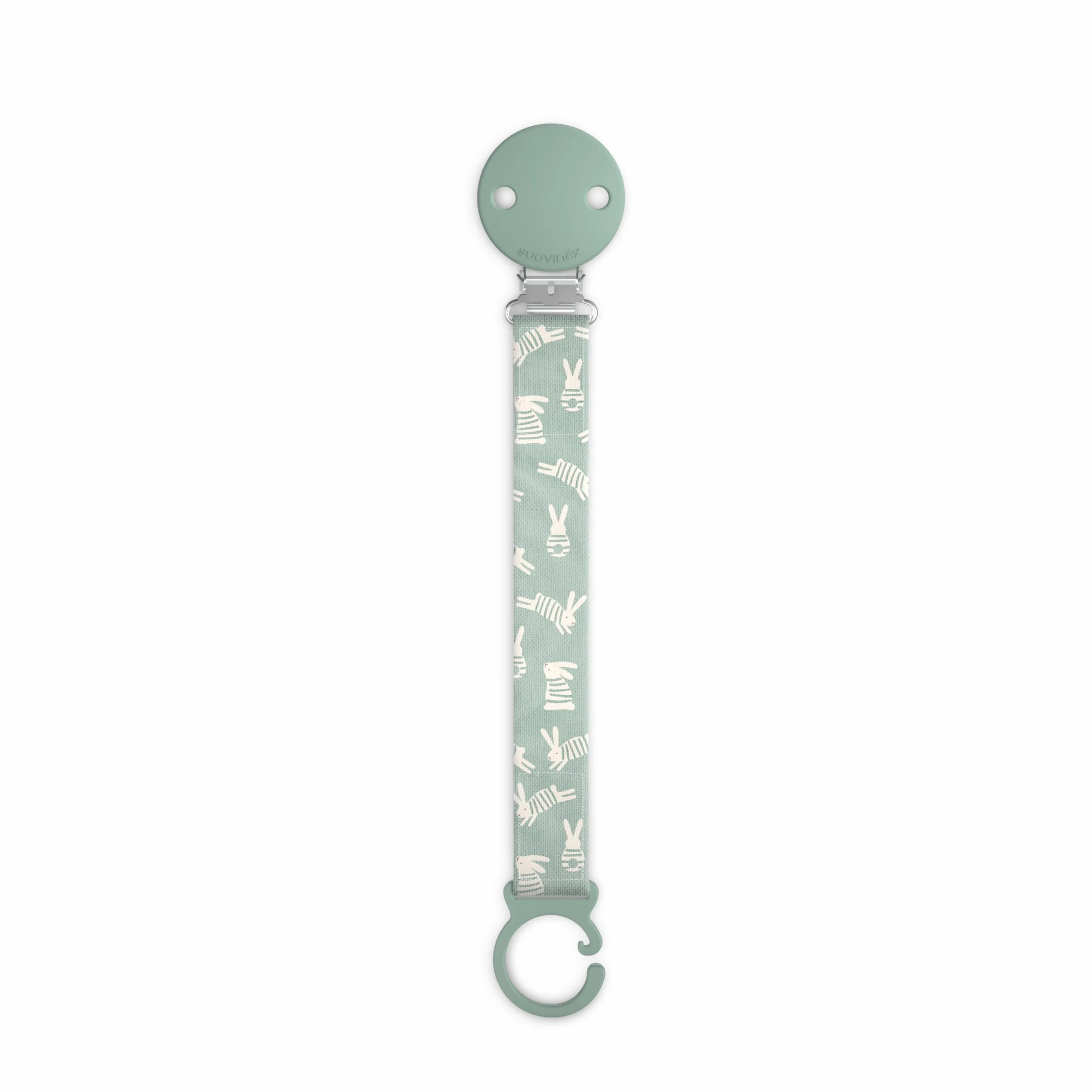 Suavinex, Portaciuccio in tessuto per neonati, Nastro con disegno double-face, Catenella per ciuccio, Clip con fermaglio, per ciucci con anello. +0 mesi, adatto ai neonati, Wonder Coniglietti Verde