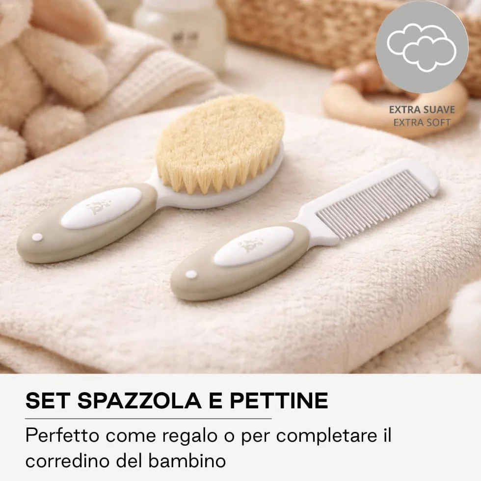 Jané Set Spazzola e Pettine Neonato, Setole Naturali, Punte Arrotondate, dalla Nascita, Beige