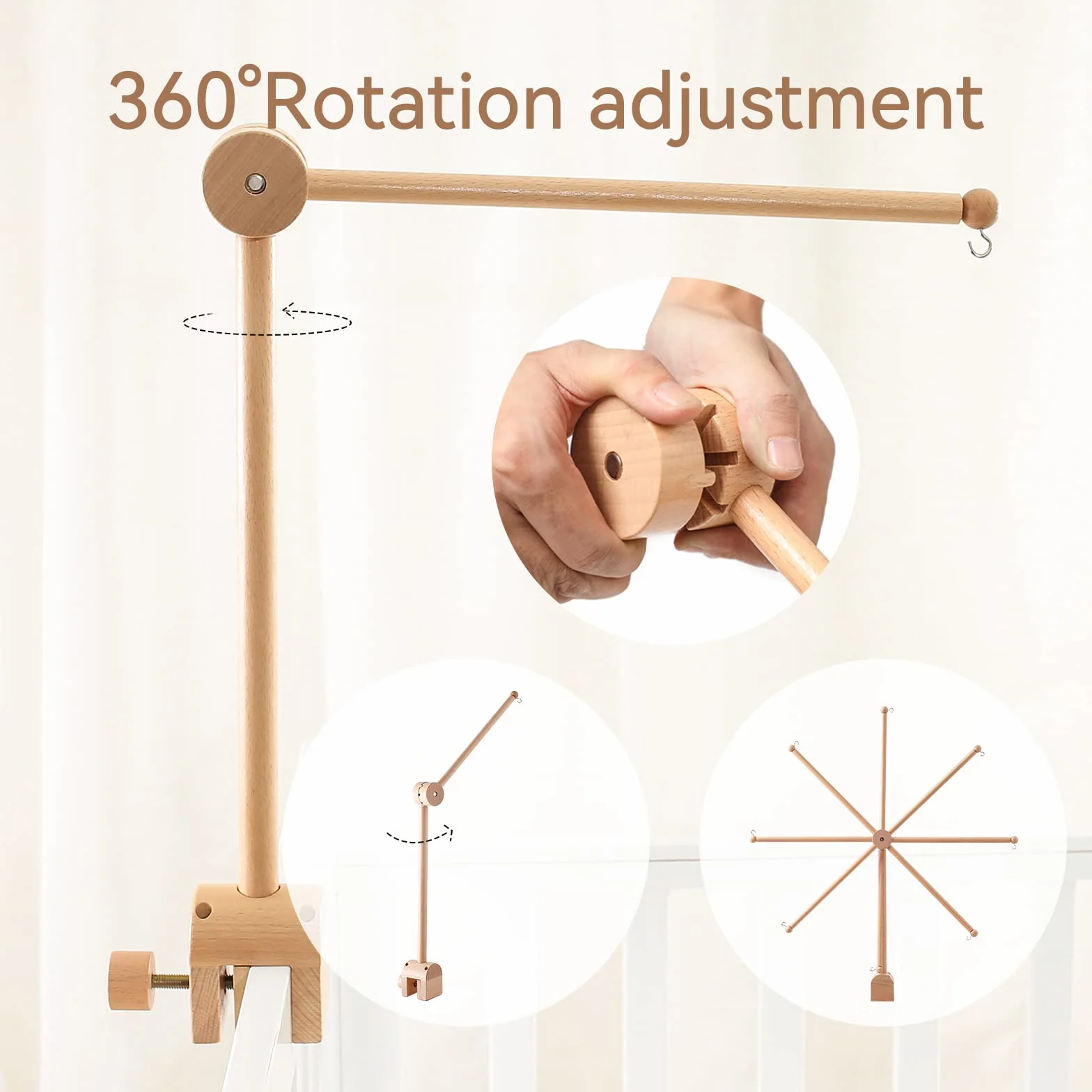 Baby Mobile Holder In Legno Lettino Del Bambino, Fasciatoio 360° Rotabile Altezza Regolabile Del Bambino Mobile Holder Rack Rod Per Appendere Music Box Windshield Bed Bell