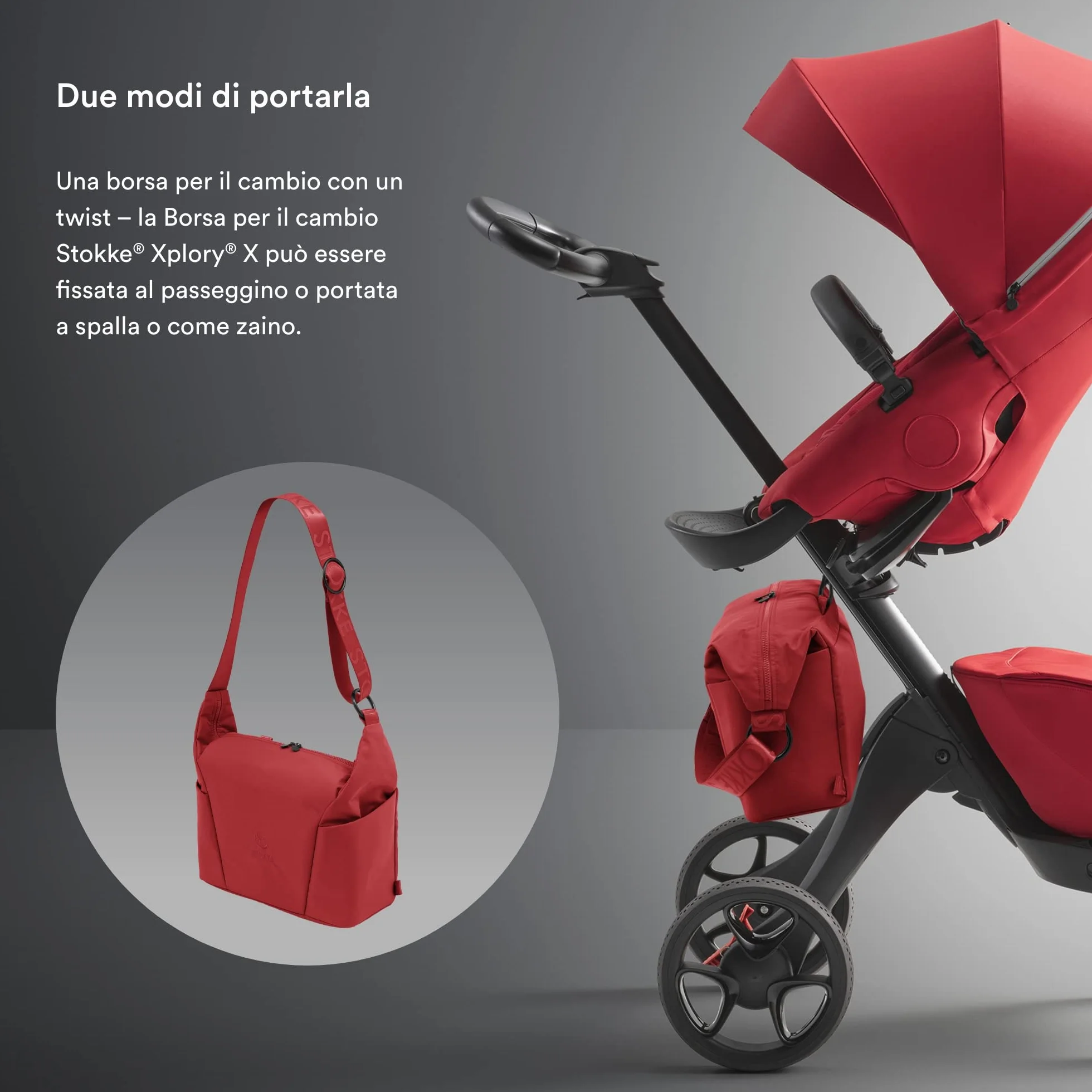 Stokke Borsa per il cambio Xplory X, Ruby Red - Può essere portata a spalla o come zaino - Include un materassino per il cambio pieghevole - UPF 50+, Idrorepellente, Facile da pulire
