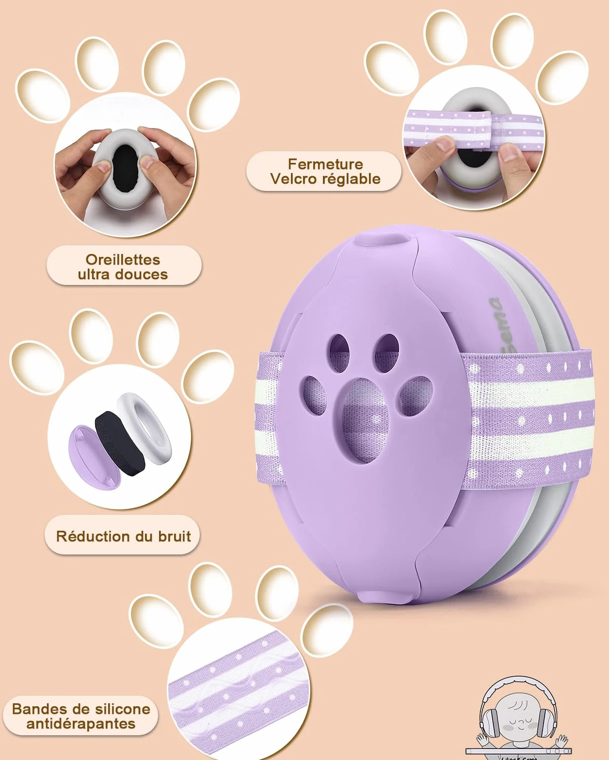 Lilian&Gema 2 in 1 Casco Anti Rumore Neonato, Casco Bambino Anti Rumore, Confortevole e Regolabile, Protezione Uditiva per Bambini sotto i 48 Mesi, Adatto per Sonno e Attività
