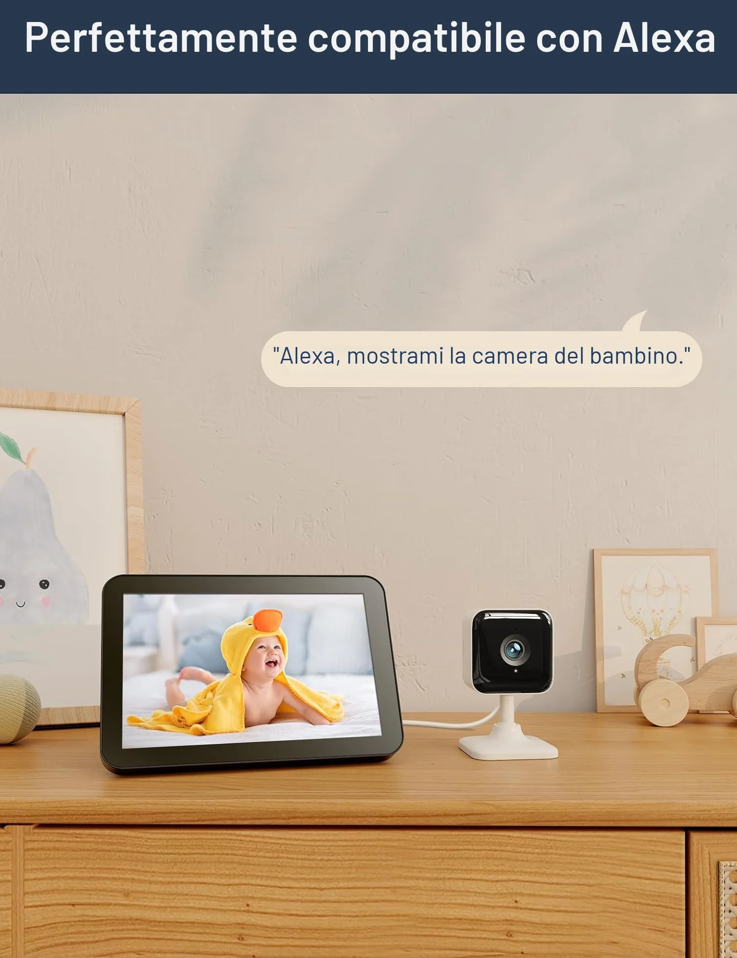 GNCC Baby Monitor Video e Audio, 1080P Telecamera Wi-Fi Bambini e Neonato con APP, Rilevamento del movimento sonor, Audio bidirezionale, Visione notturna a infrarossi, Compatibile con Alexa, GC2
