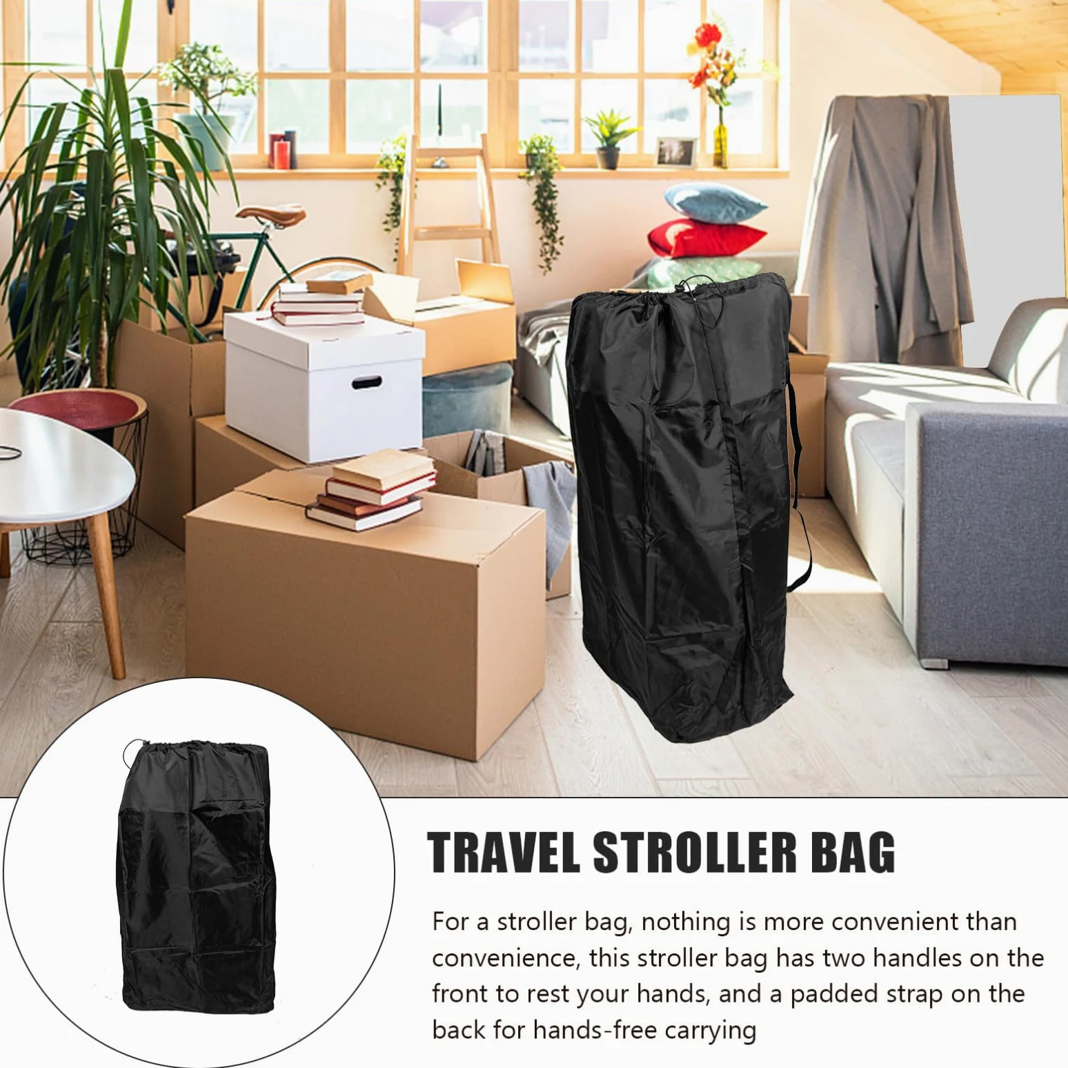 SUPVOX Borsa da Viaggio per Passeggino per Aereo Chiusura a Coulisse | Nero in Nylon, Due Spallacci e Cuciture Rinforzate, per Viaggio e Gate Check