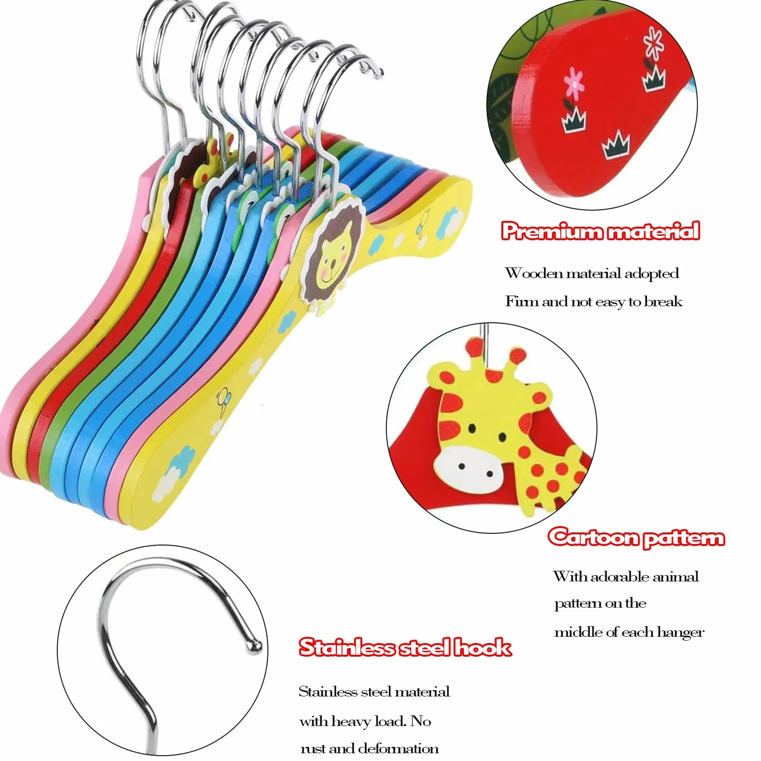 12 PCS Grucce Bambini Legno - Grucce per bambini in legno colorato con motivi animali